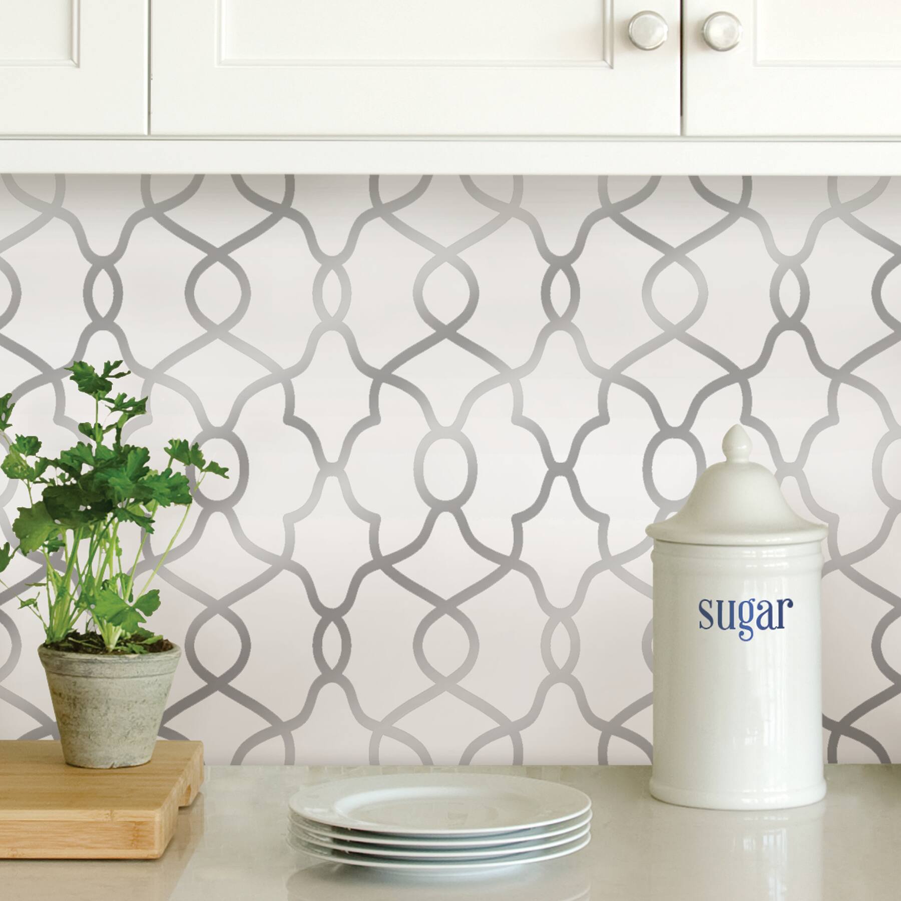 NuWallpaper White &#x26; Silver Clearly Cool Peel &#x26; Stick Wallpaper