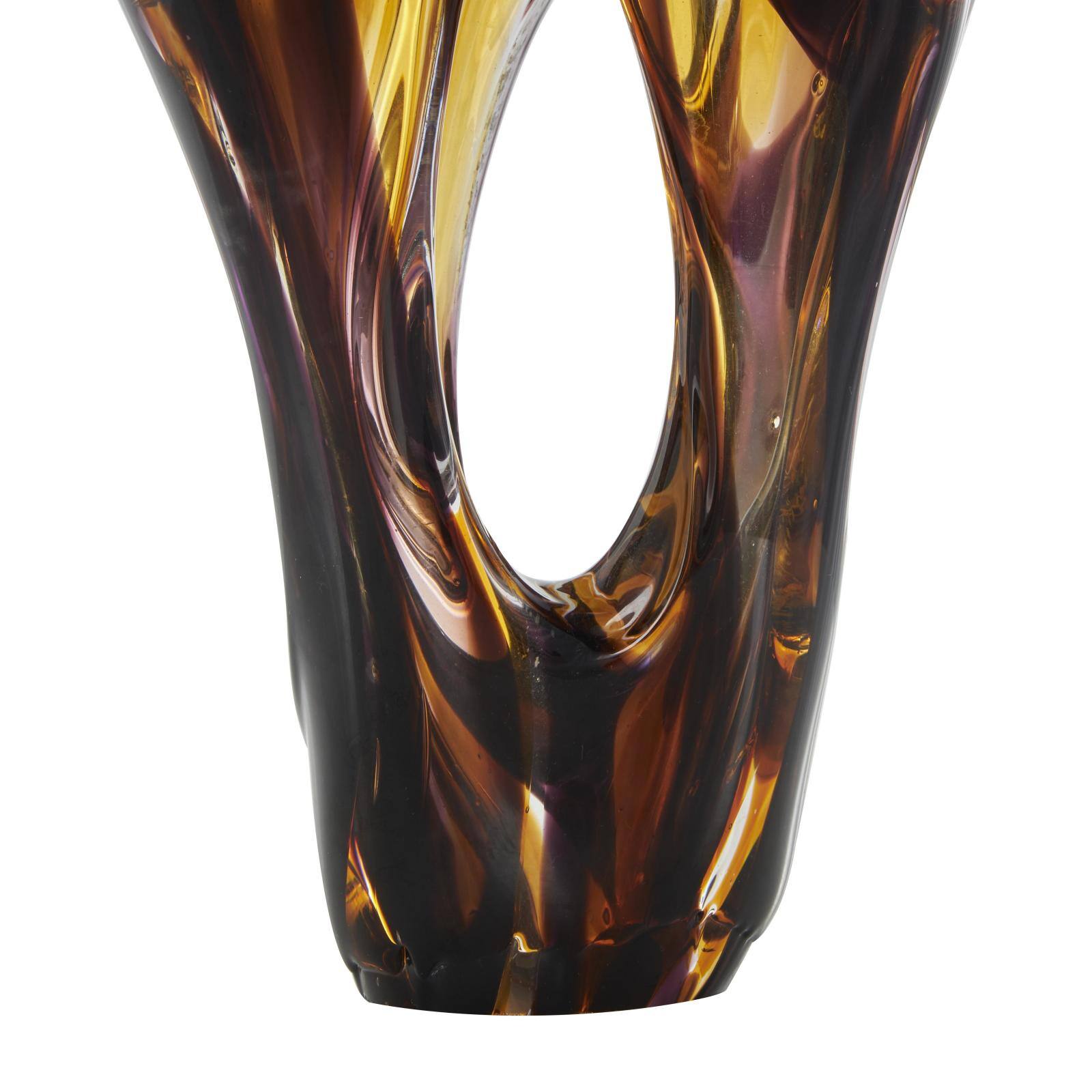 20.25" Yellow Amber Glass Abstract Sculpture