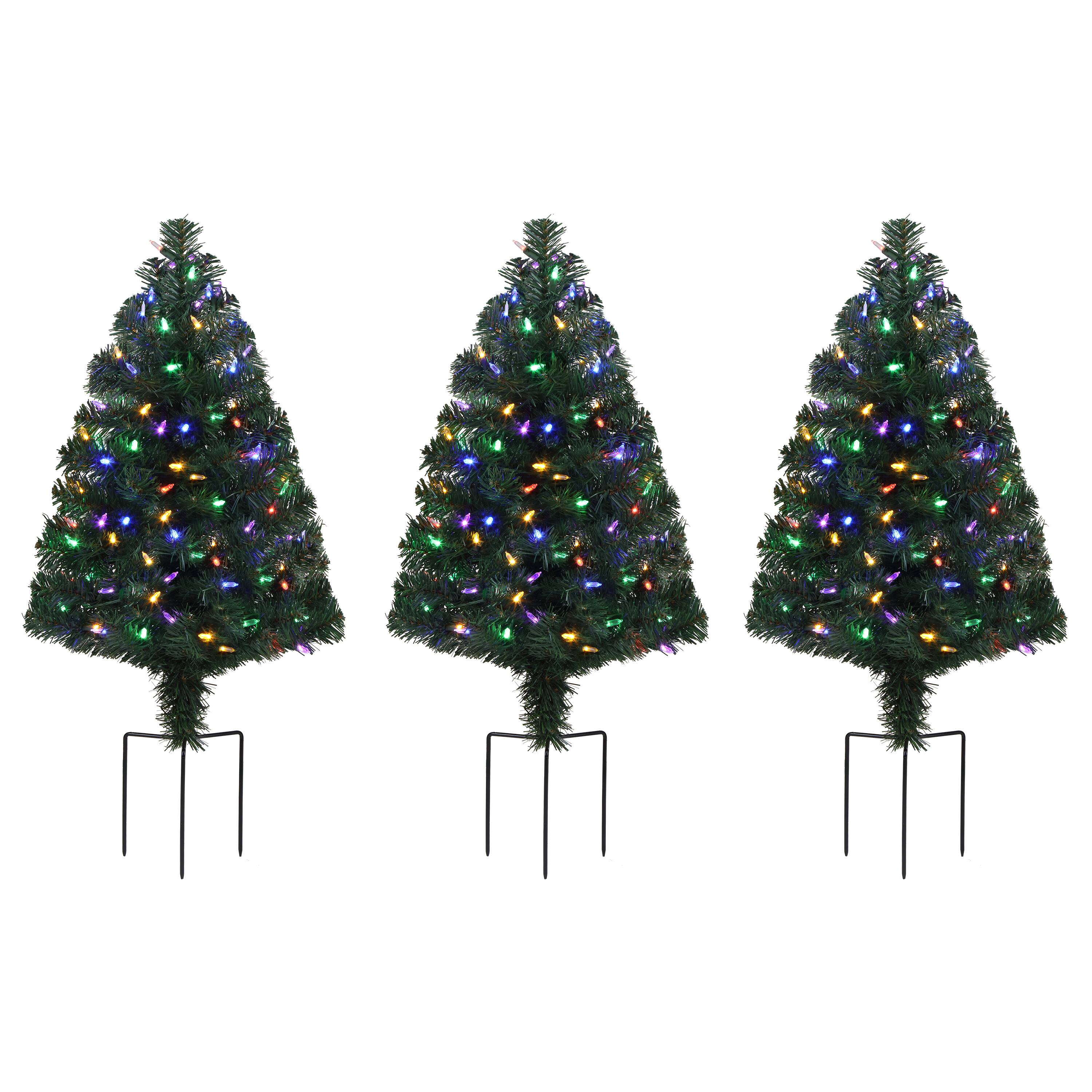 3ct. Pre-Lit Alexa Enabled Pathway Green Artificial Christmas Tree Set