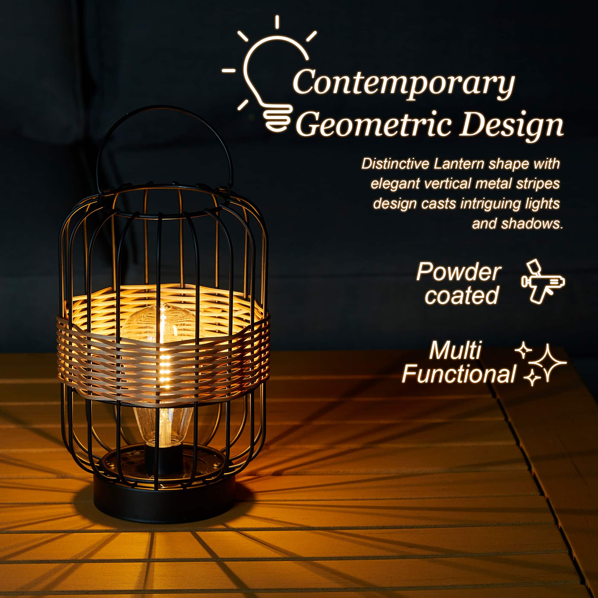Glitzhome&#xAE; 11.75&#x22; Metal Wire Faux Rattan Solar Powered Outdoor Lantern