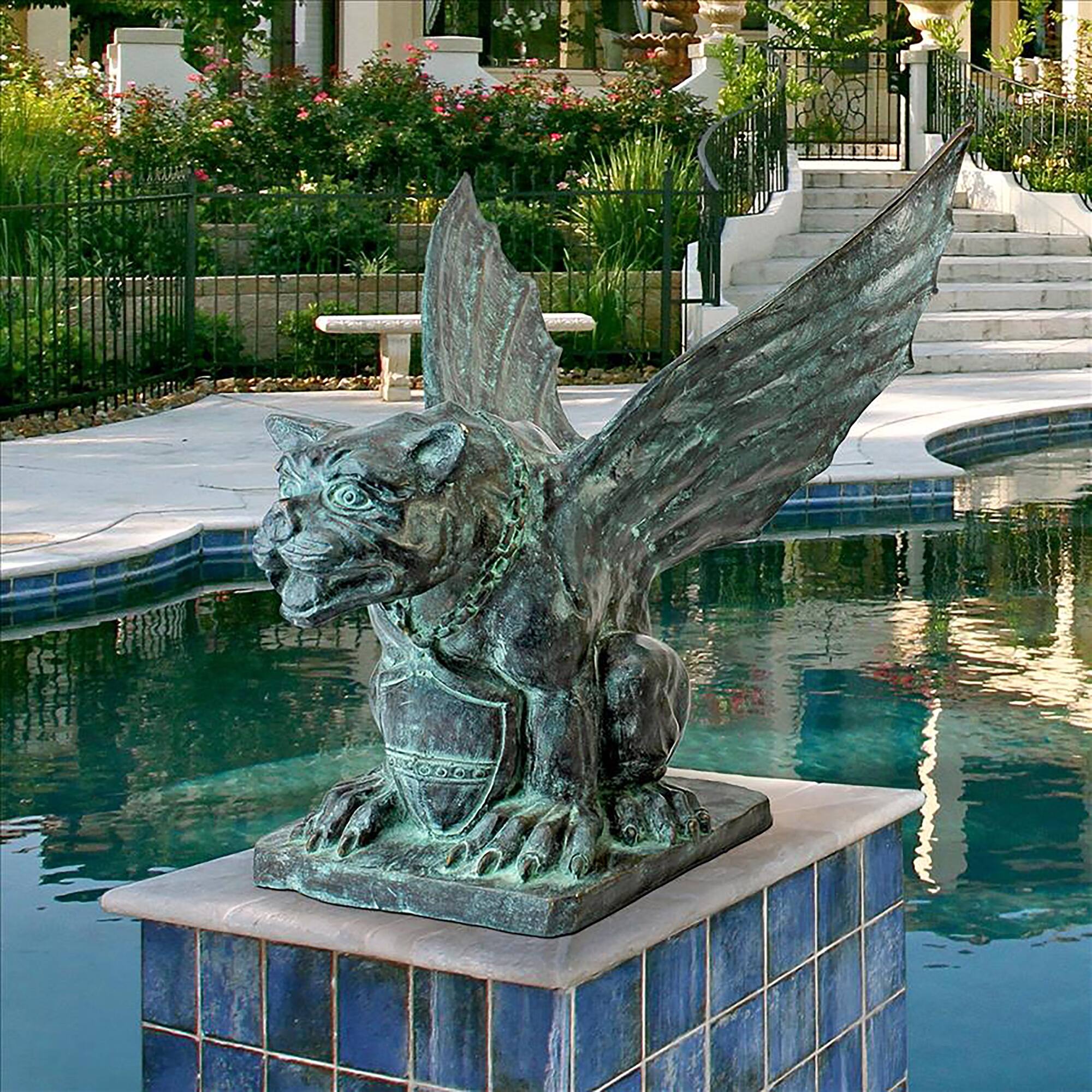 Design Toscano 22&#x22; Winged Gargoyle of Naples Bronze Garden Statue