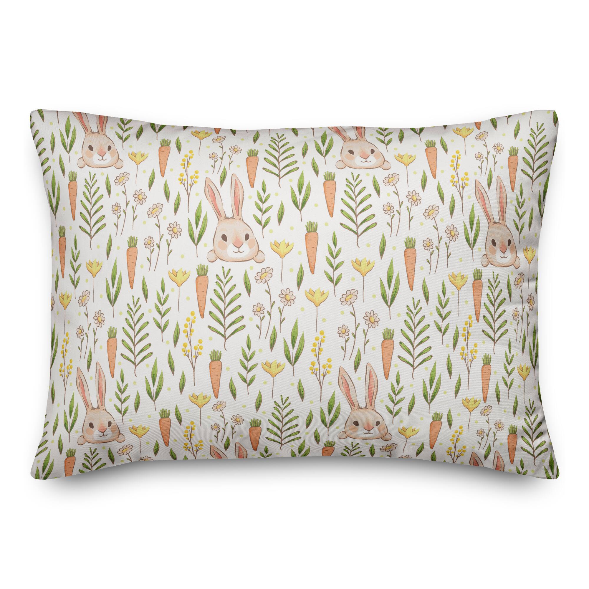 Bunny And Carrot Pattern Patch 14" x 20" Indoor / Outdoor Pillow