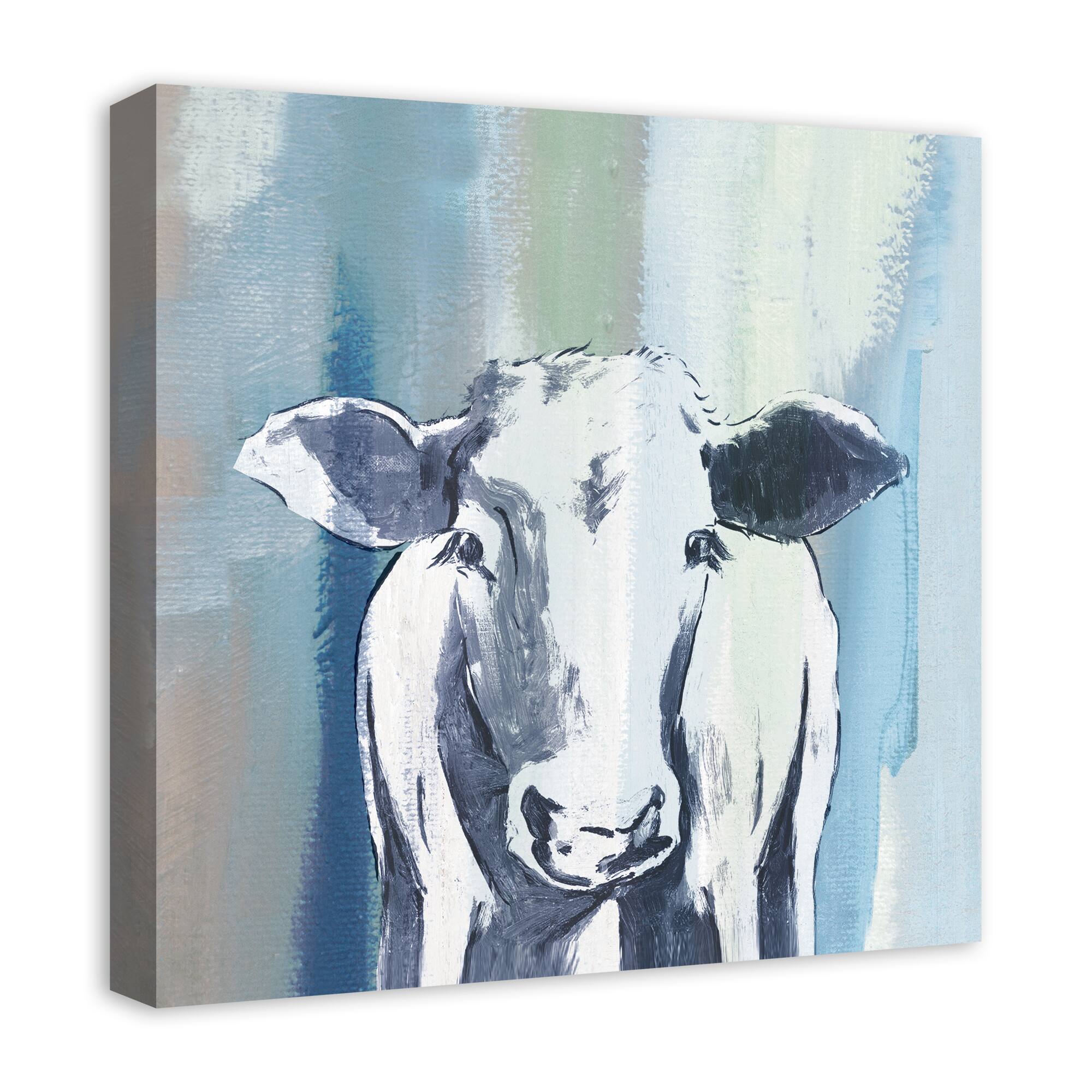 Navy Cow Sketch 20&#x22; x 20&#x22; Canvas Wall Art
