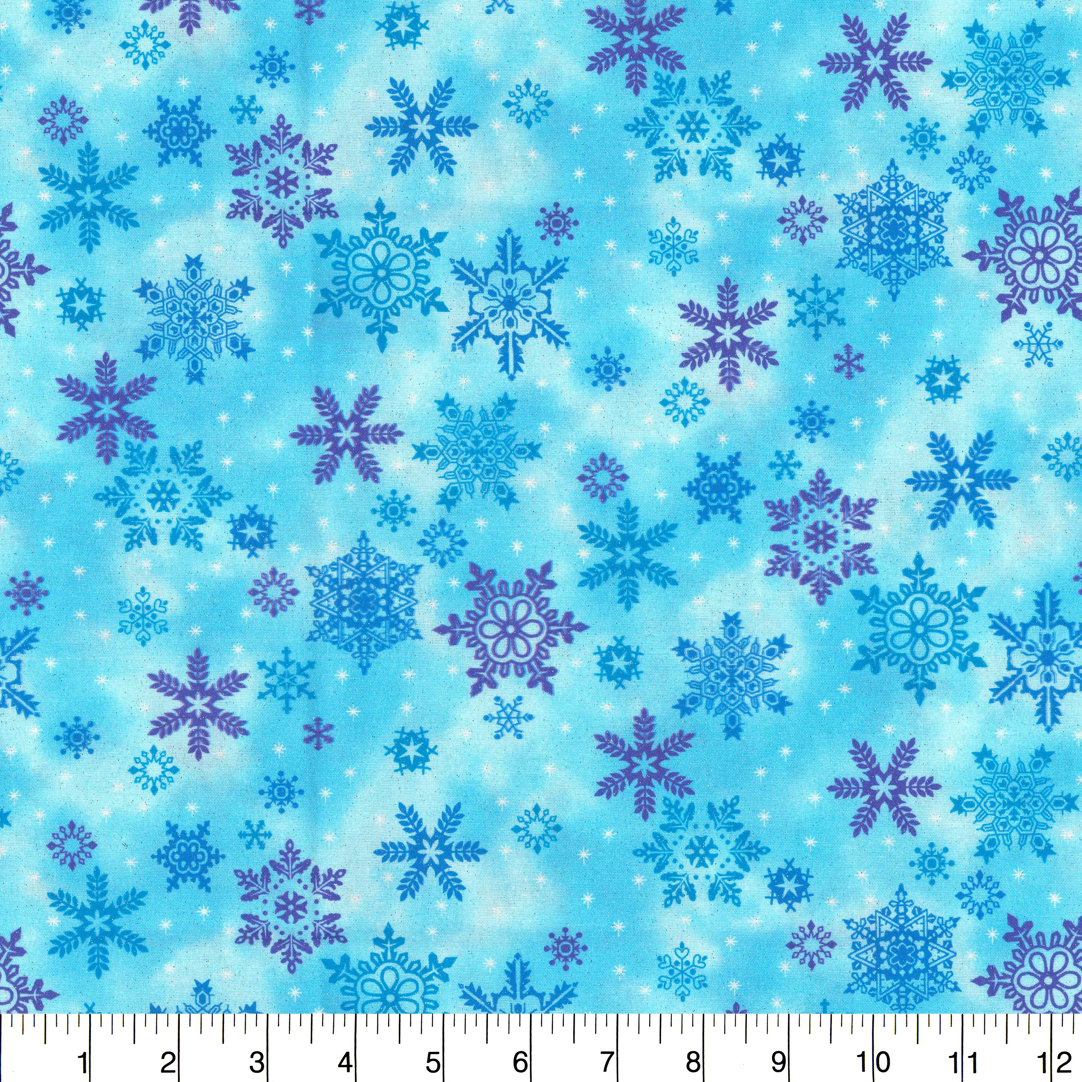 Fabric Traditions Light Blue Glitter Snowflake Cotton Fabric