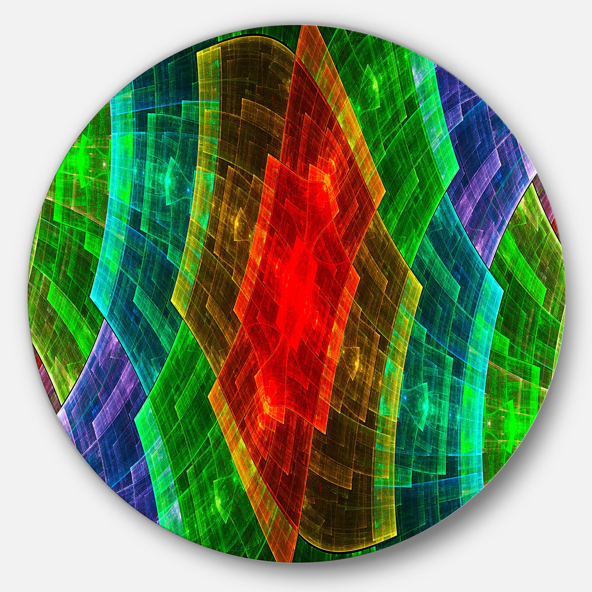 Designart 'Multi-Color Psychedelic Fractal Metal Grid' Abstract Disc Metal Artwork - 29 x 29 - Disc of 29 inch, image size:2000x2000