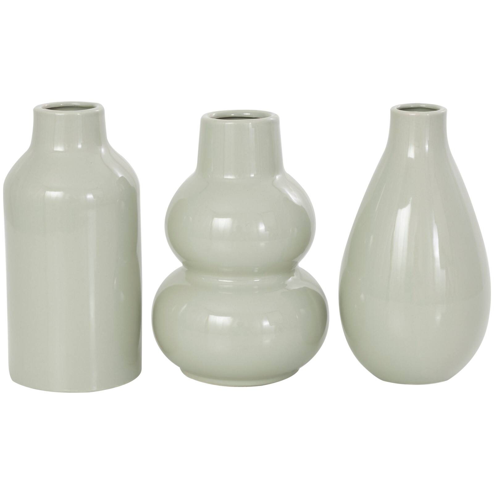 8" Green Ceramic Minimalistic Rounded Vase Set