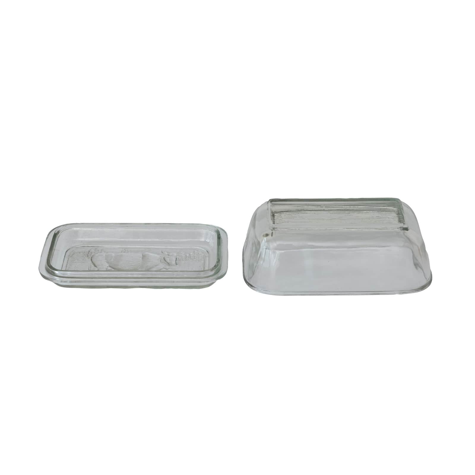 Hello Honey&#xAE; 6.5&#x22; Clear Vintage Embossed Cow Pressed Glass Butter Dish