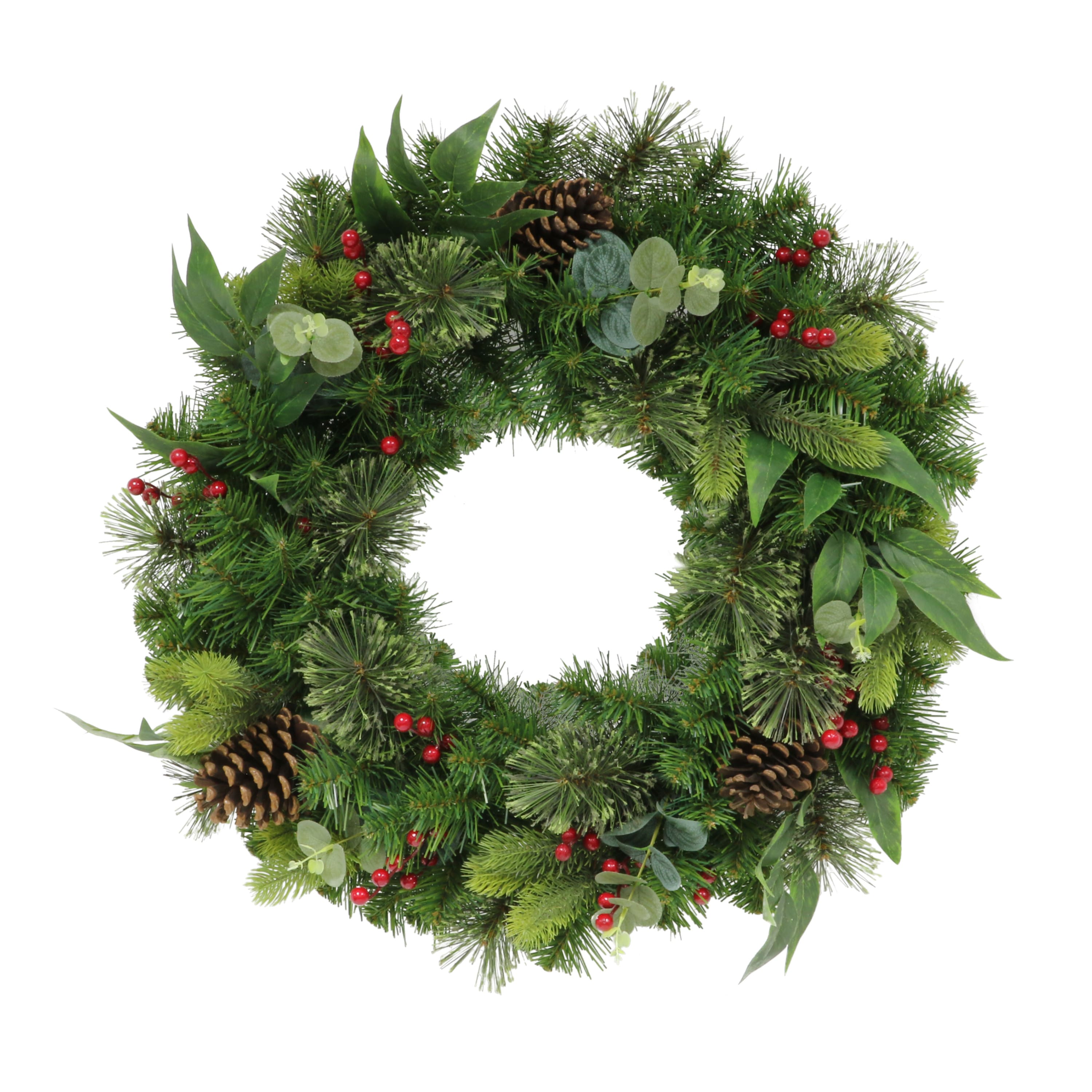 6 Pack: 24&#x22; Pine, Cones &#x26; Red Berries Wreath