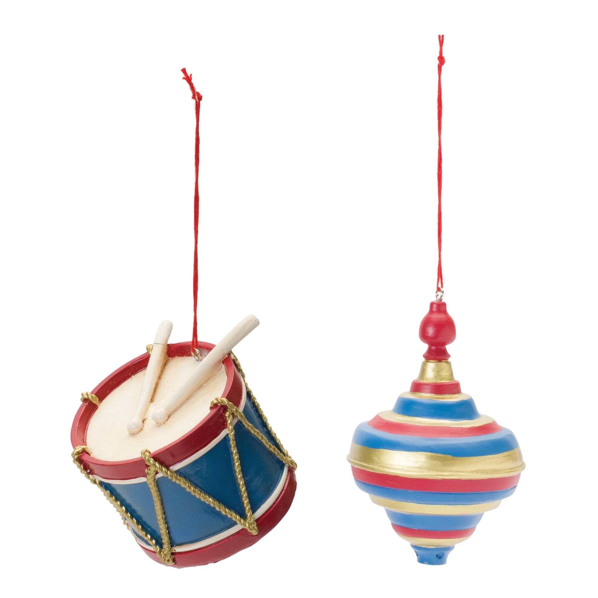 Toy Drum &#x26; Top Spinner Ornament Set