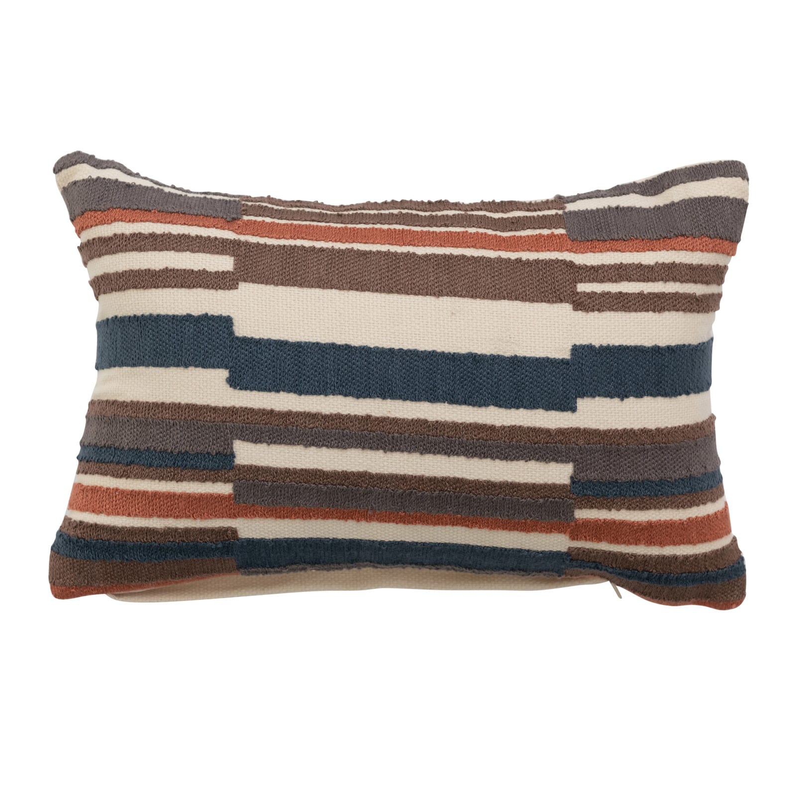 Multicolor Stripes Cotton Embroidered Lumbar Pillow