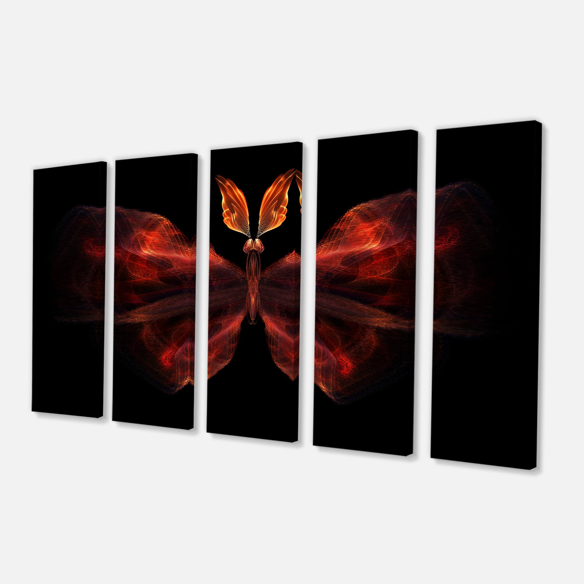 Designart - Red Fractal Butterfly in Dark - Abstract Canvas Art Print