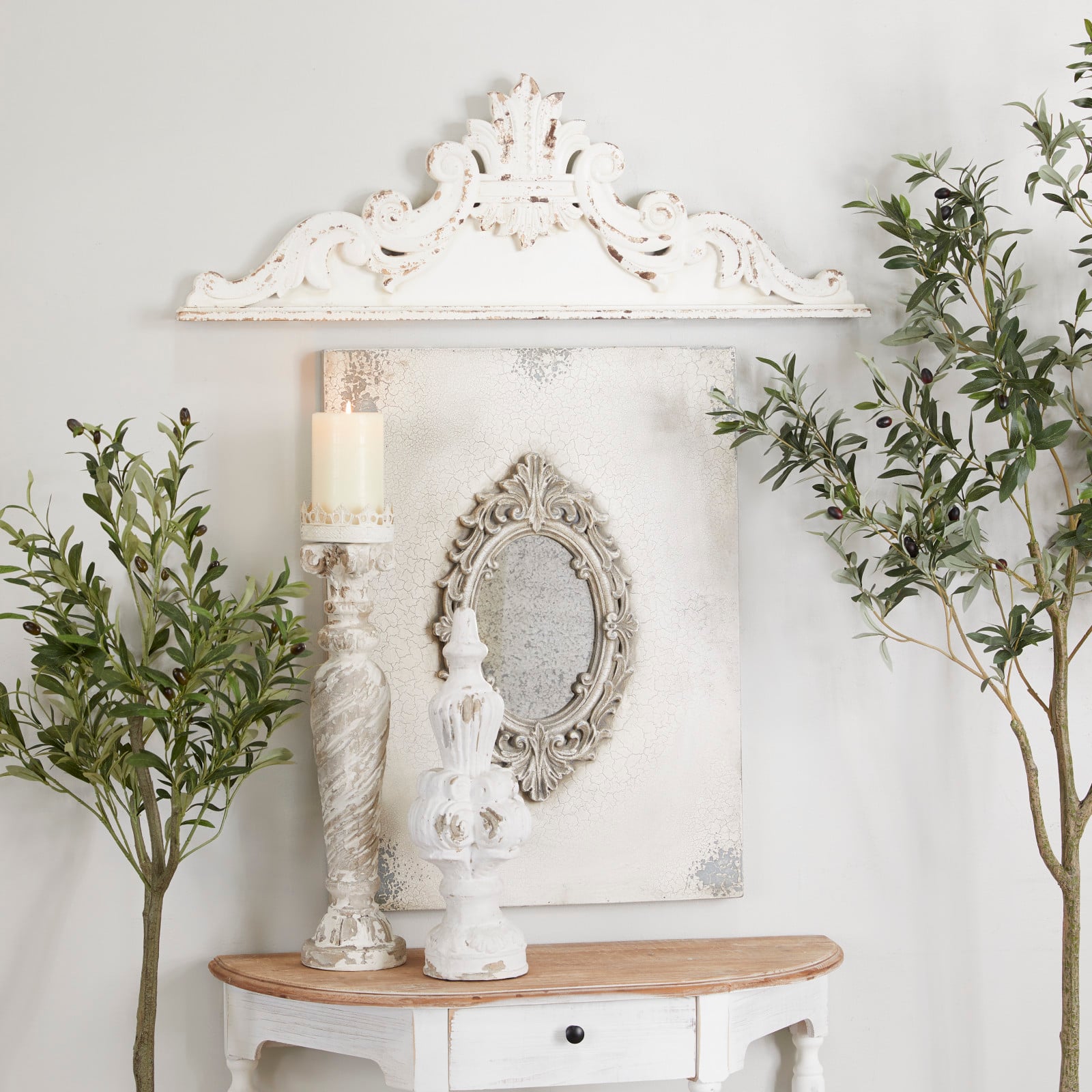 White Wood French Country Carved Wall Decor 14" x 39" x 3"