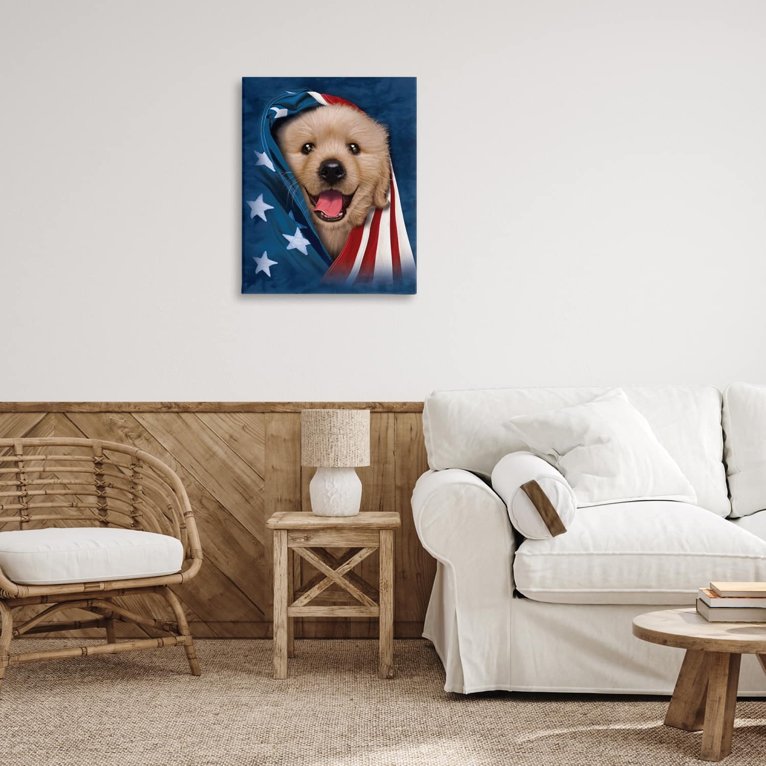 Stupell Industries Puppy & American Flag Canvas Wall Art