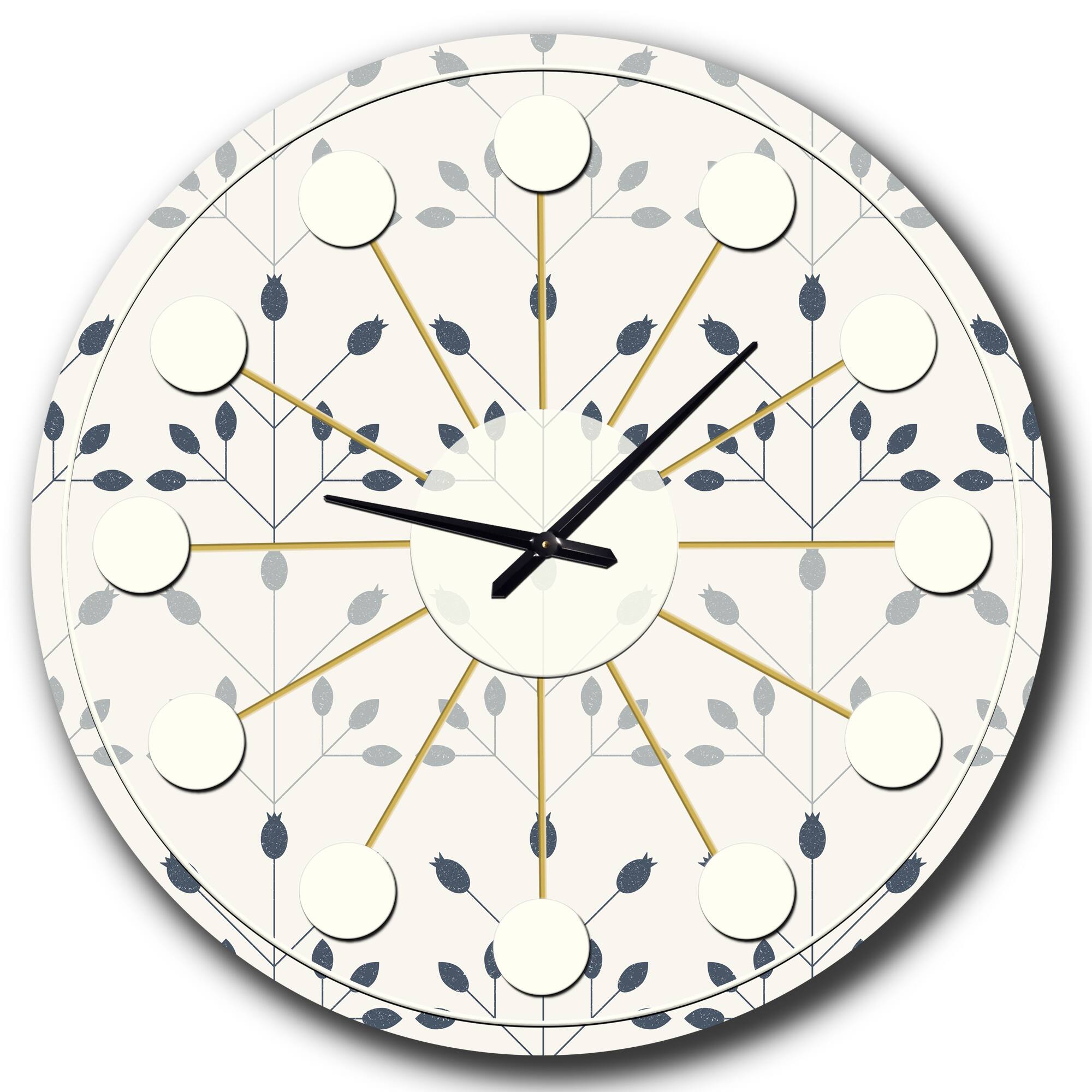 Designart Floral Retro Botanical Pattern I Mid-Century Modern Wall Clock