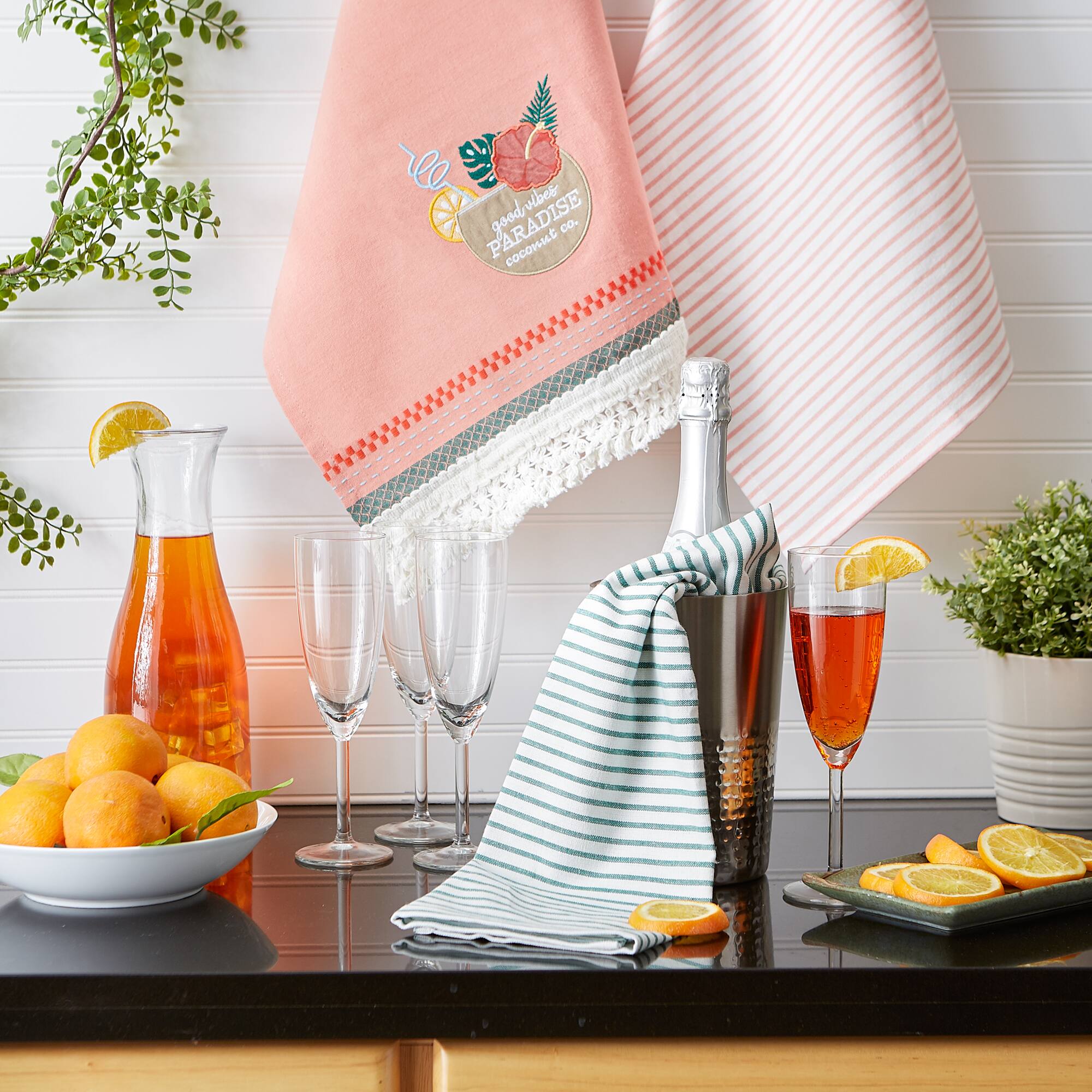 Paradise Coconut Drink Embellished Dishtowel (Set of 3)