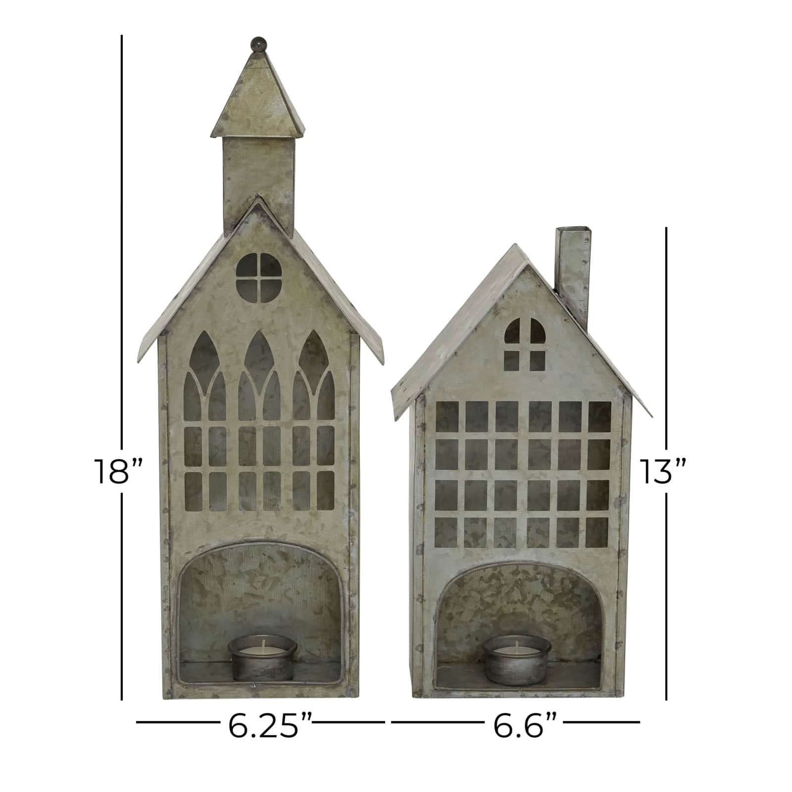 Set of 2 Grey Metal Farmhouse Candle Holder, 13", 18"