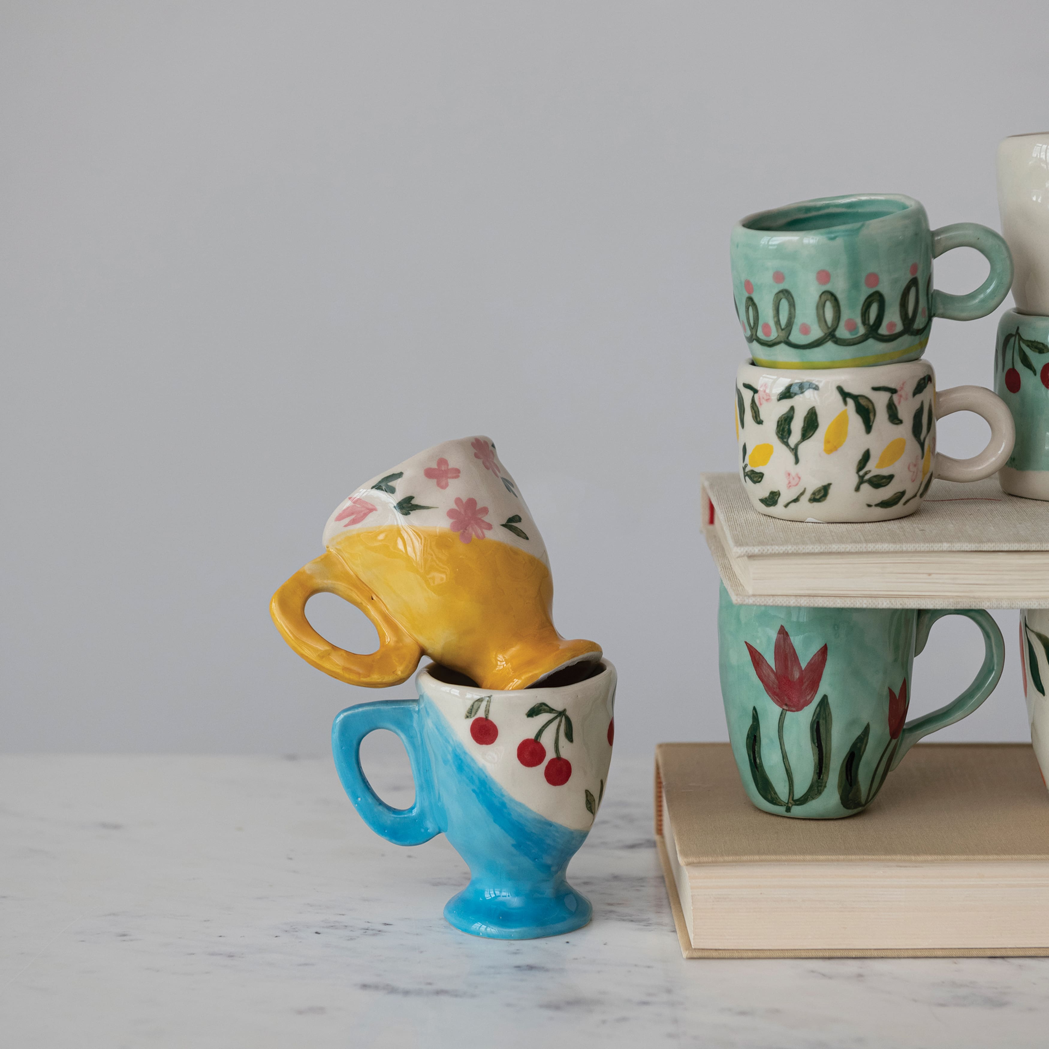 Multicolor Painted Stoneware Espresso Cup Set