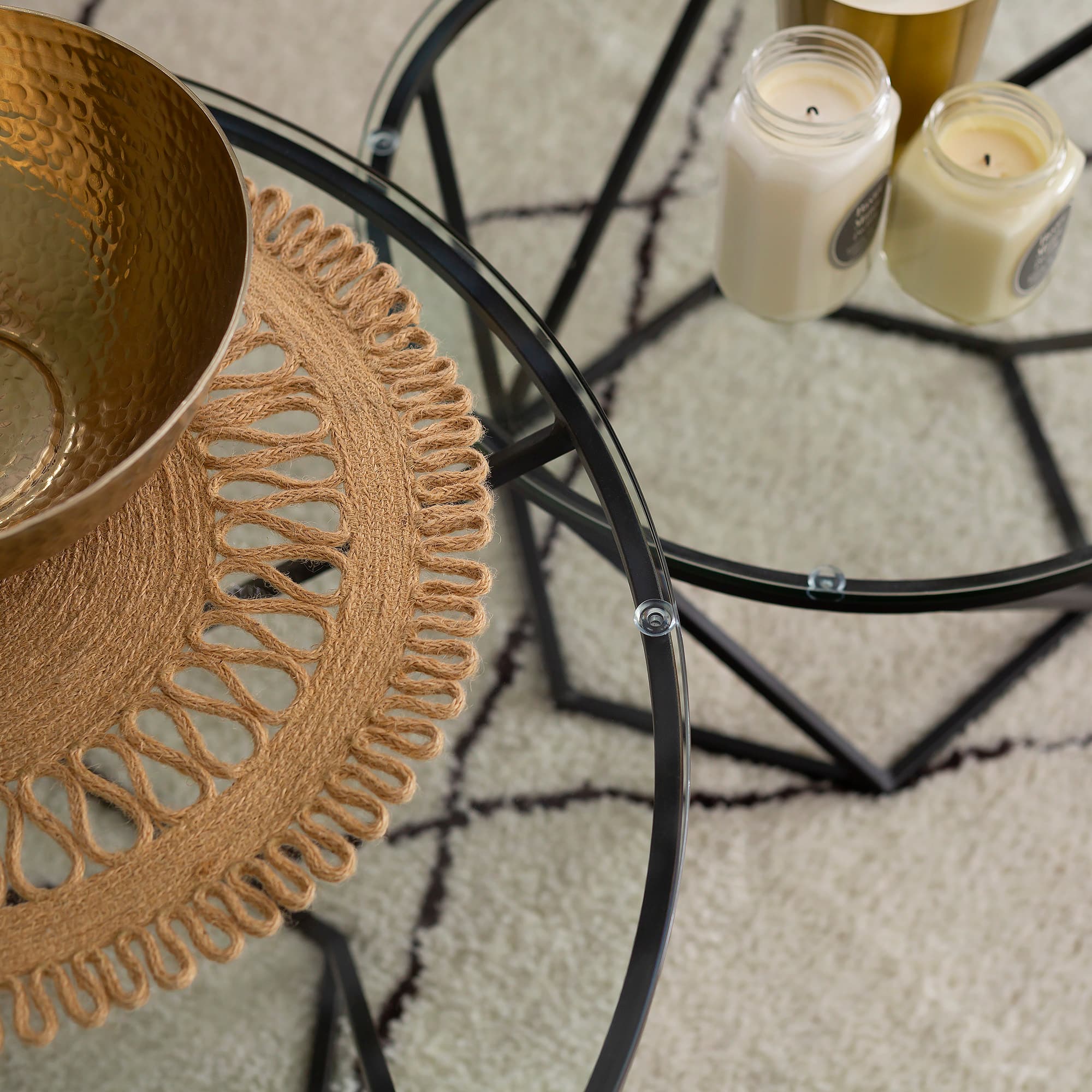 Walker Edison Black Geometric Glass Nesting Tables Set