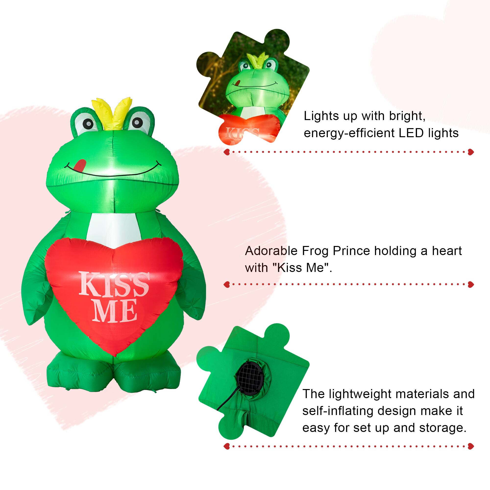 Glitzhome® 6ft Lighted Valentine's Inflatable Frog with Heart Decor