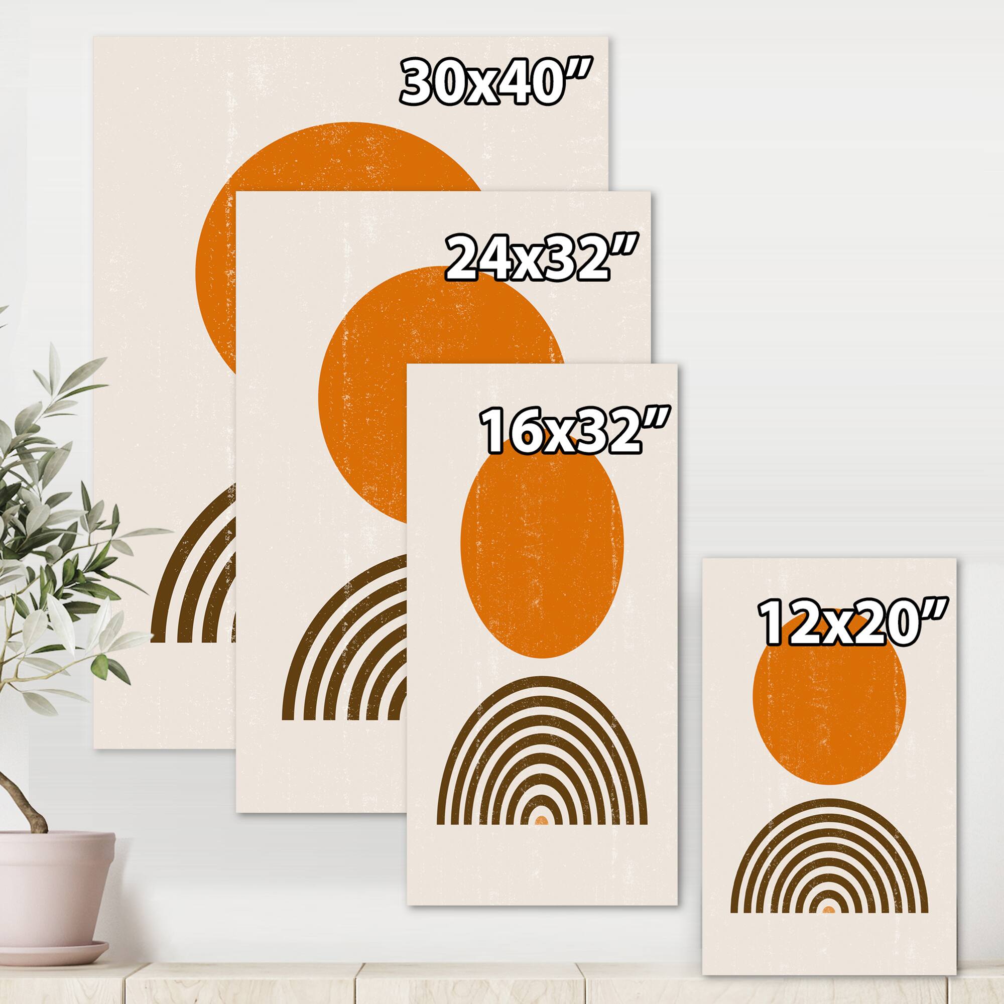 Designart - Abstract Minimal Orange Sun and Rainbow I - Modern Canvas Wall Art Print