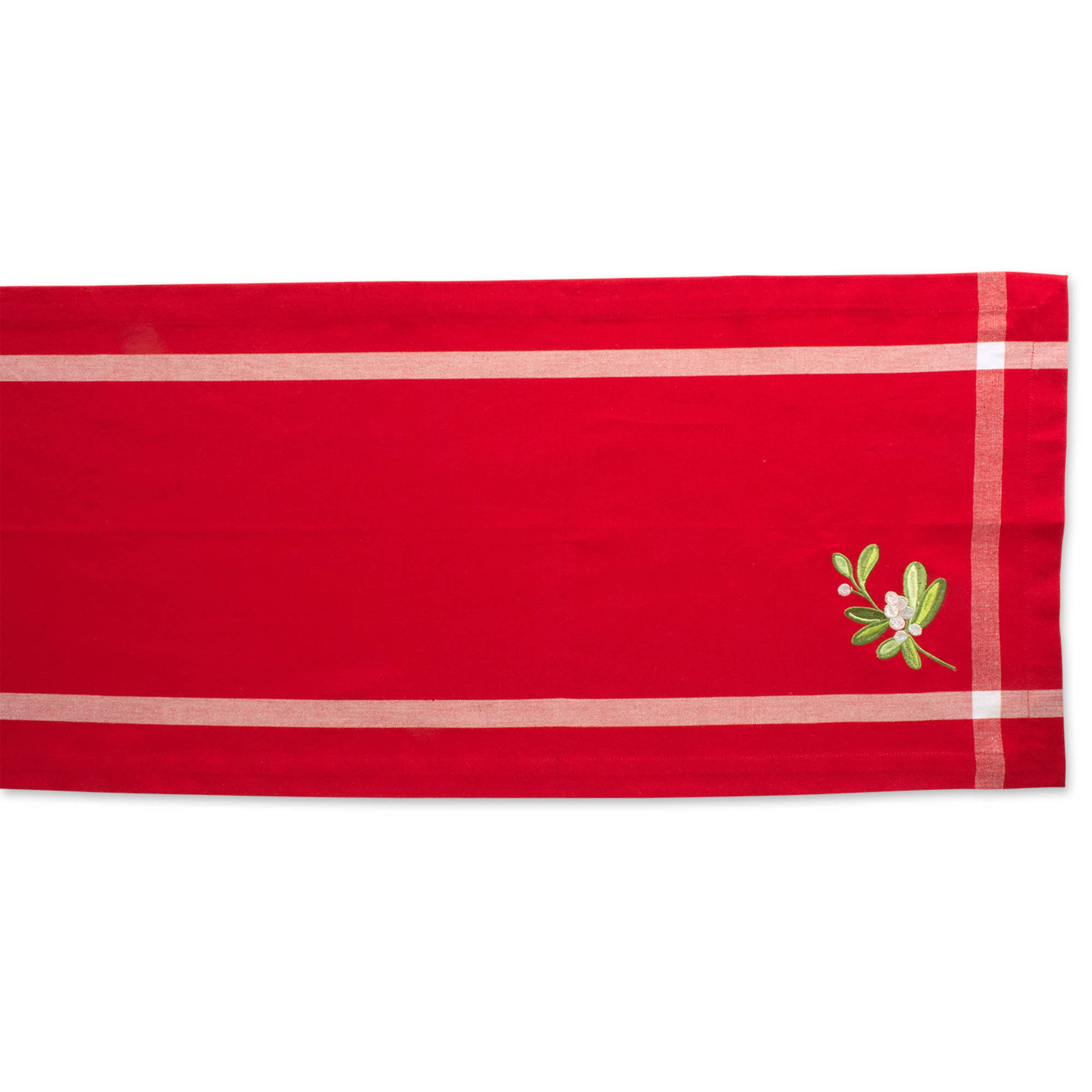 DII&#xAE; 72&#x22; Red Embroidered Mistletoe Corner with Border Table Runner