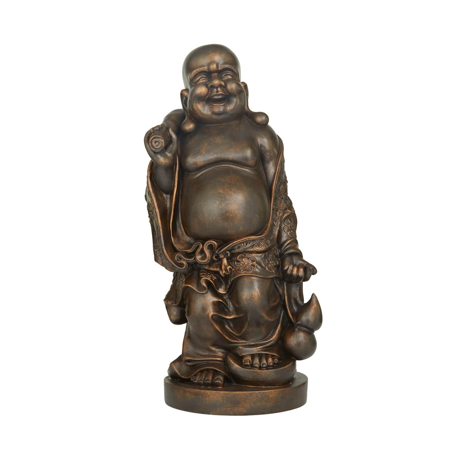 Brown Polystone Bohemian Buddha Sculpture 23 x 11 x 10 By Ivory And Iris