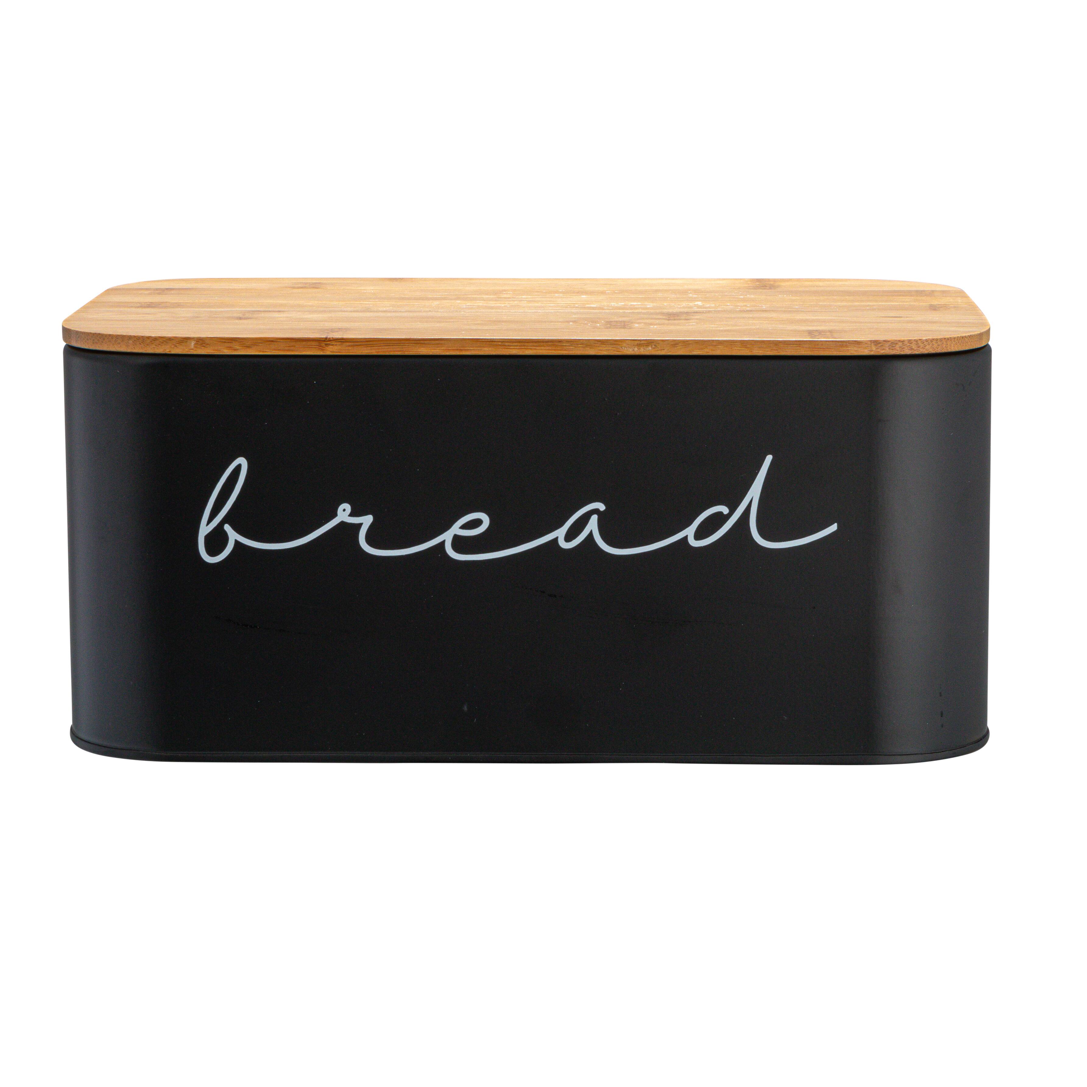 Hello Honey® 11.75" Black Metal Bread Bin with Bamboo Lid