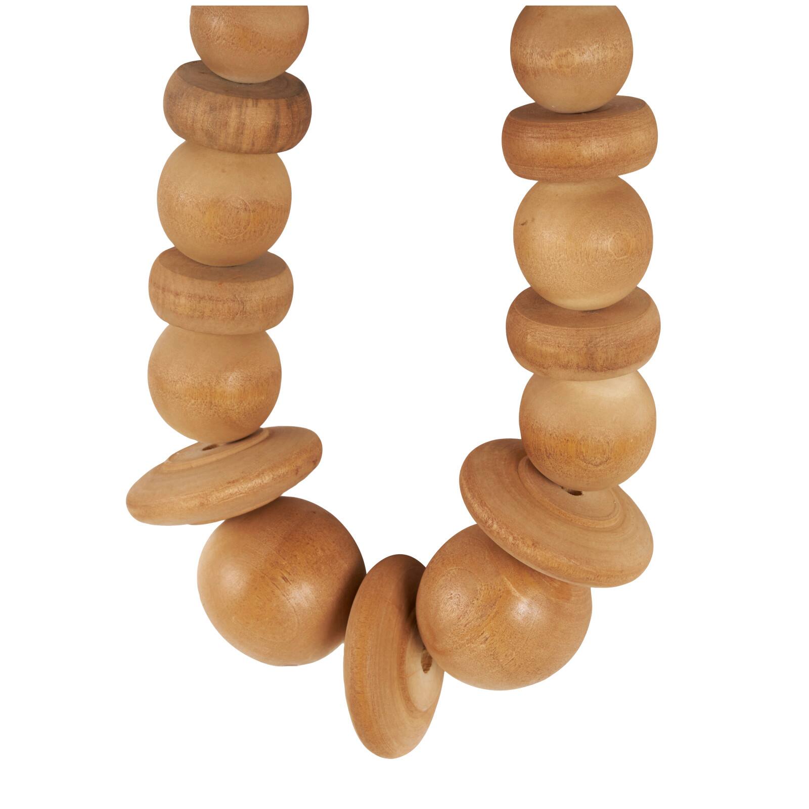 Light Brown Wood Necklace Handmade Geometric Beaded Garland Sculpture