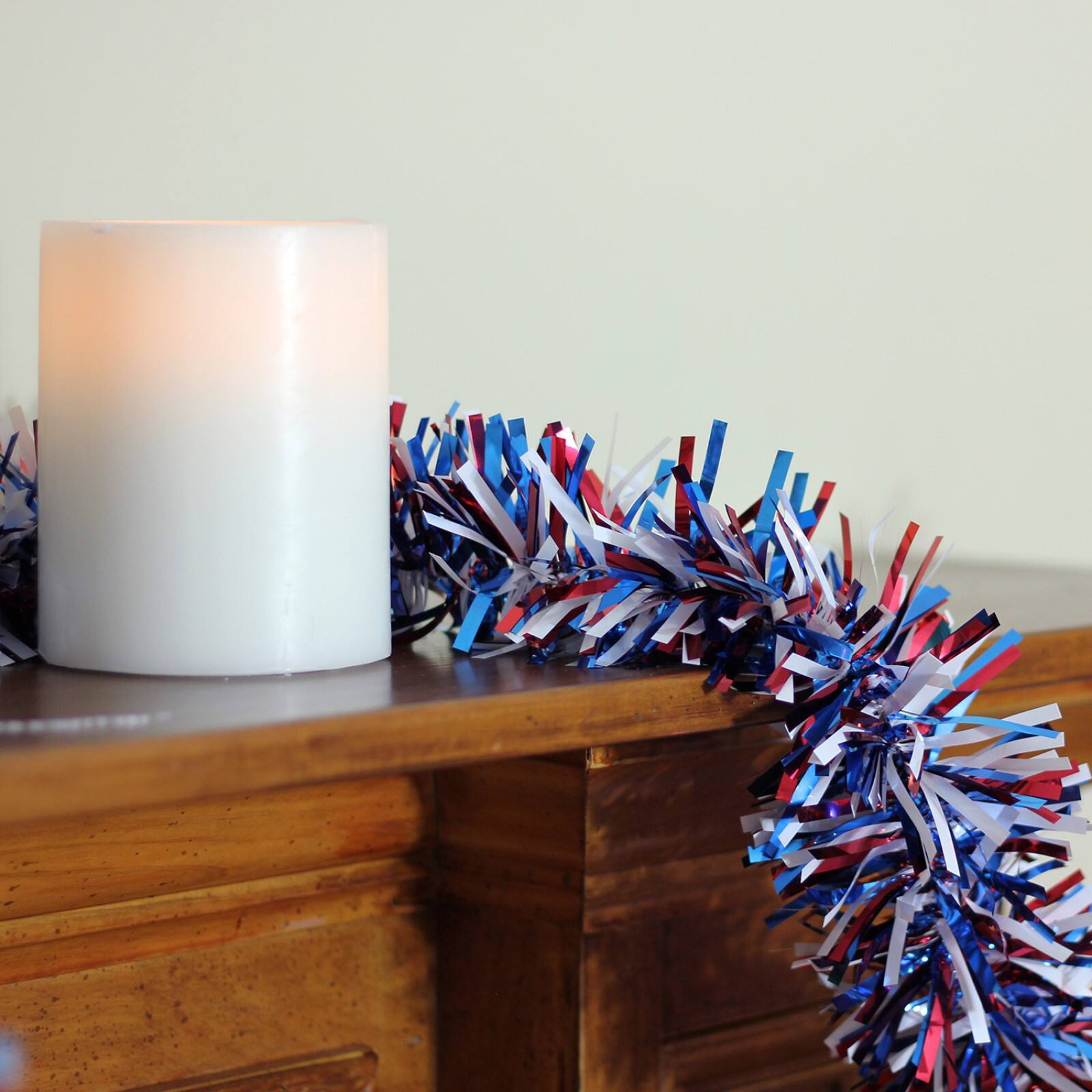 12ft. Red, White &#x26; Blue Wide Cut Patriotic Tinsel Garland