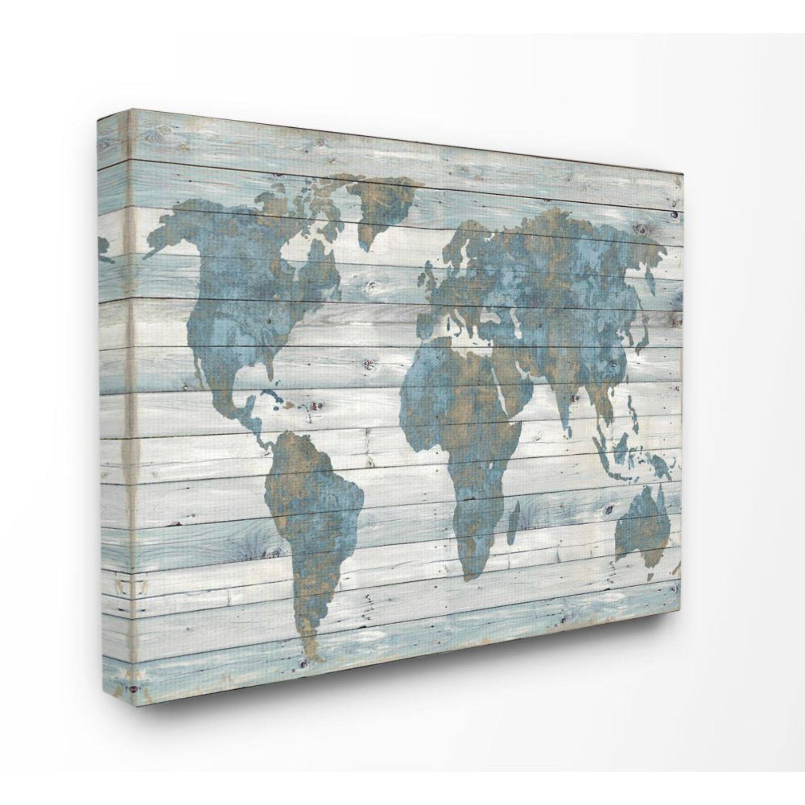 Stupell Industries Weathered World Map Canvas Wall Art