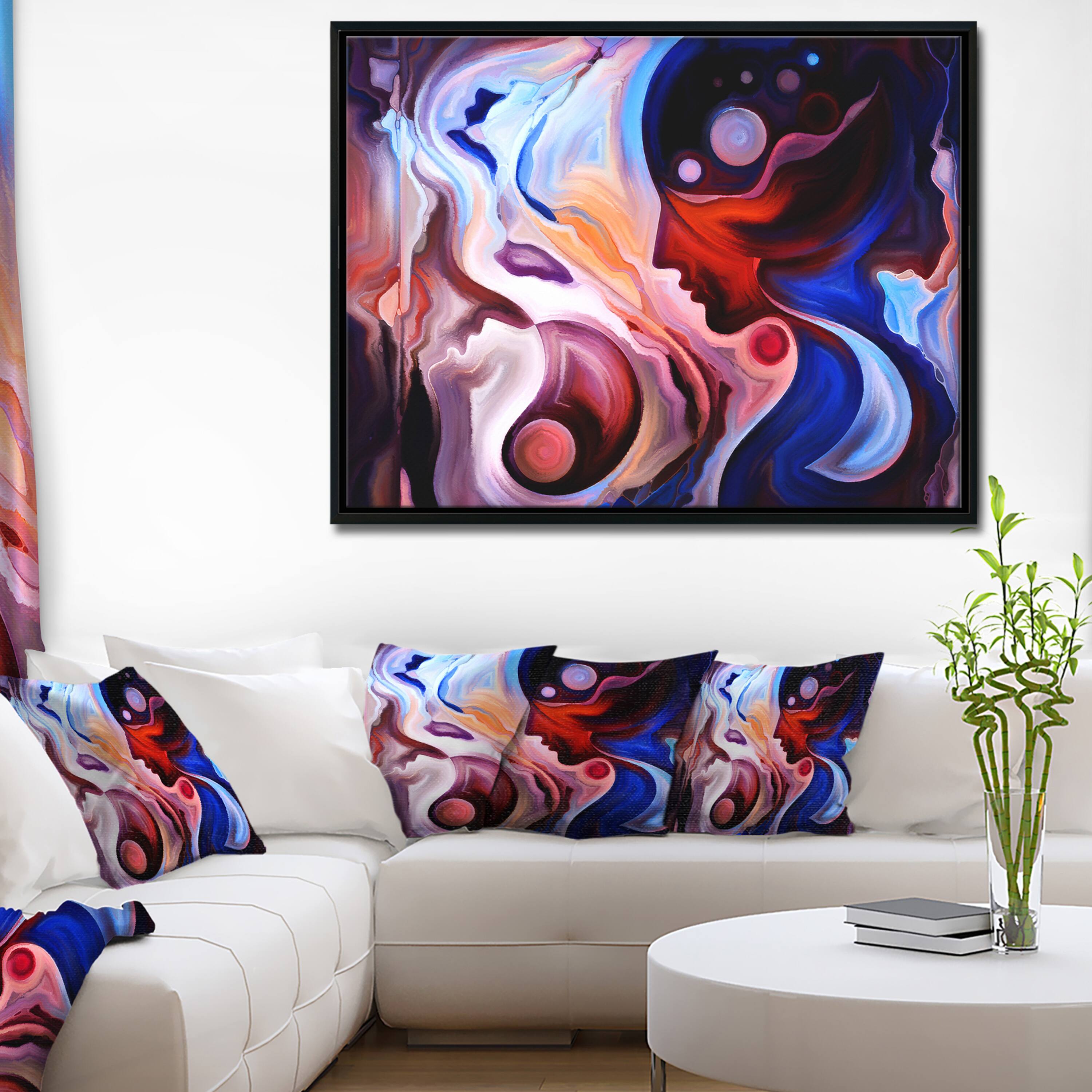 Designart - Watching Woman Painting - Abstract Canvas Art Print in Black Frame