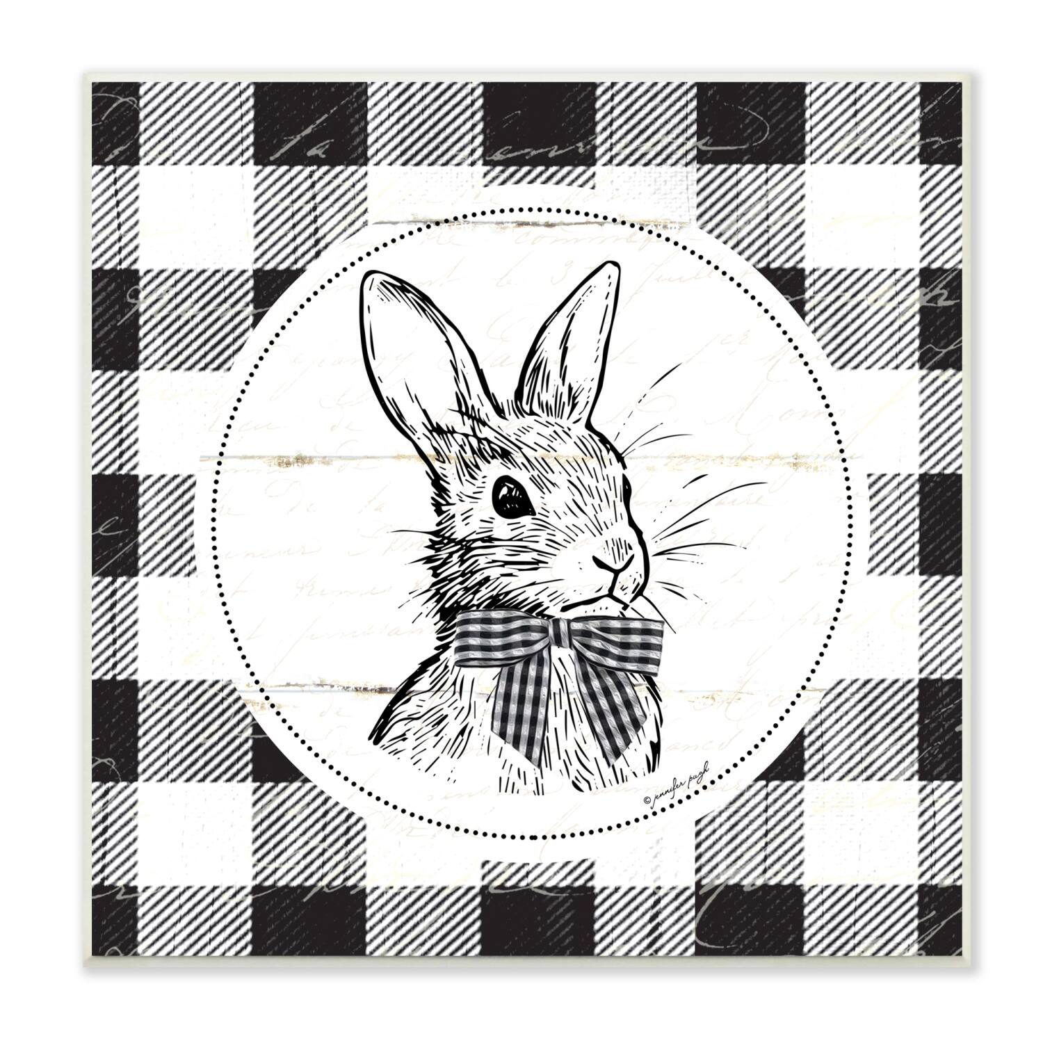 Stupell Industries Detailed Easter Bunny Drawing Spring Plaid Border Wall Plaque Art