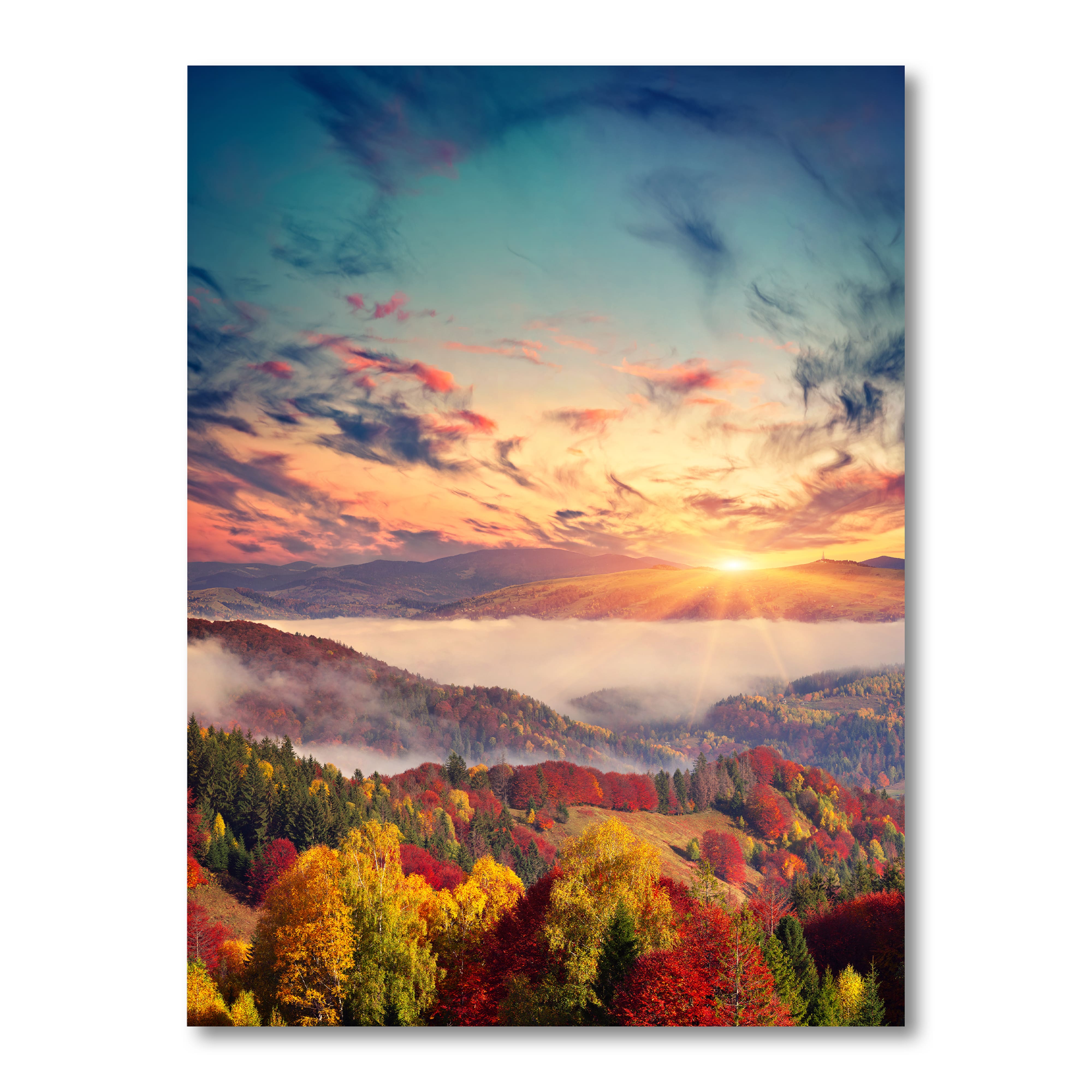 Designart - Colorful Sunset in Foggy Mountains - Large Landscape Canvas Art Print