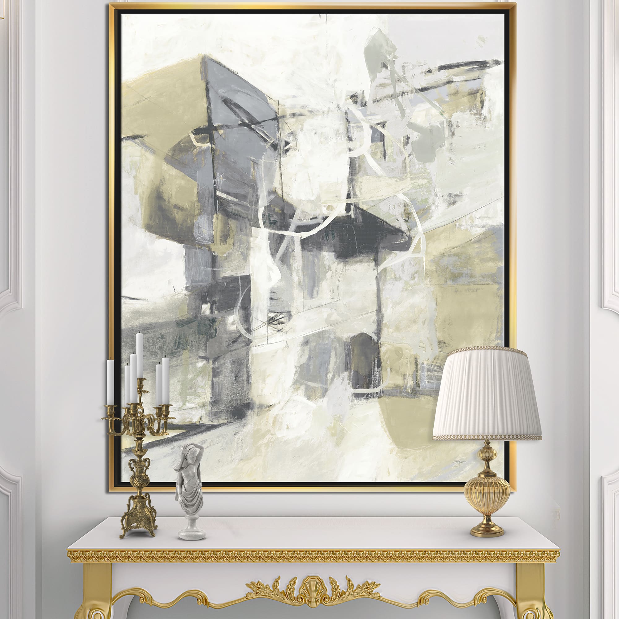 Designart - Glam Cream Dream IV - Modern & Contemporary Canvas in Gold Frame