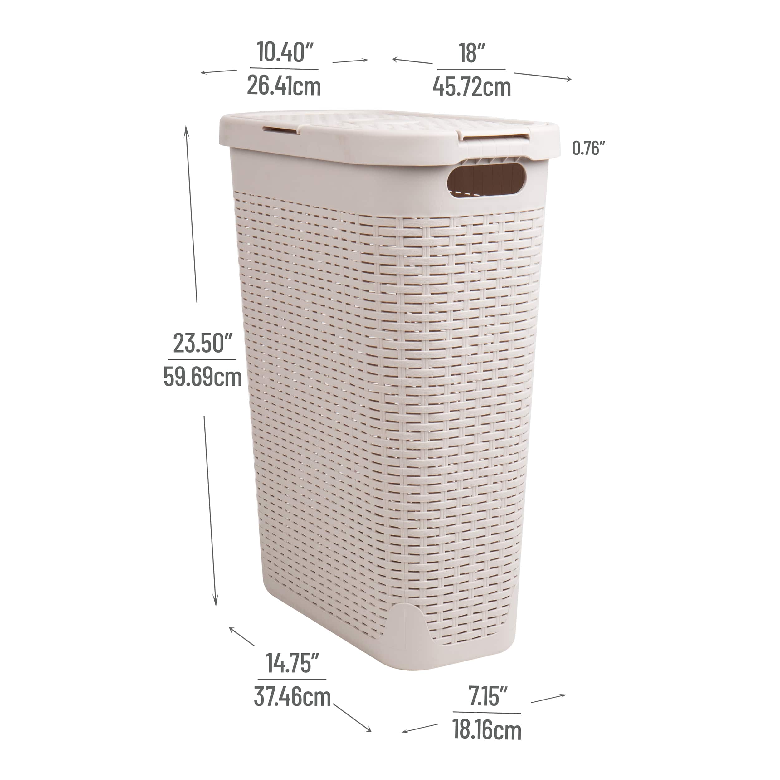 Mind Reader 40L Ventilated Slim Laundry Hamper with Cut Out Handles &#x26; Attached Hinged Lid, 2ct.