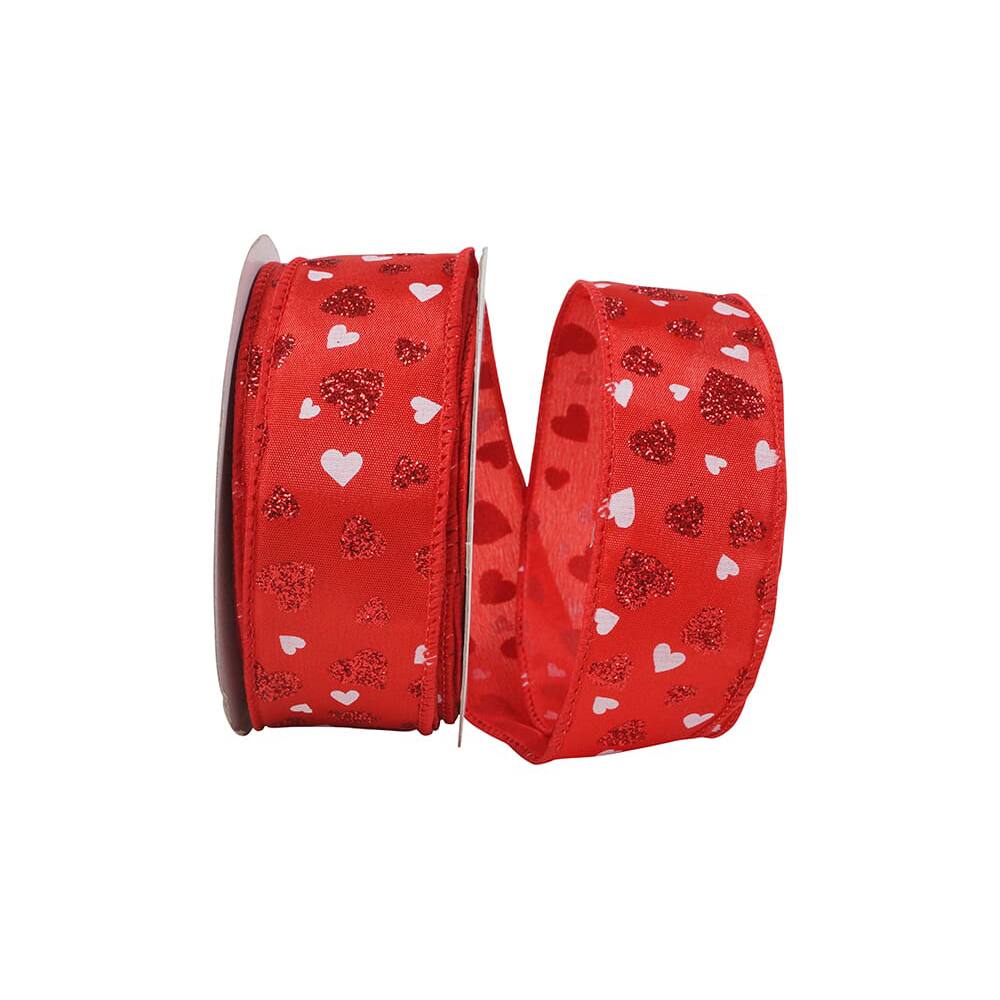 Reliant 1.5" x 20yd. Dainty Hearts Glitter Wired Ribbon