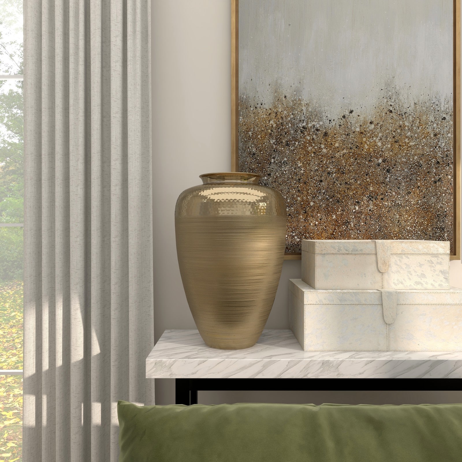 18&#x22; Gold Aluminum Brushed Vase with Hammered Top