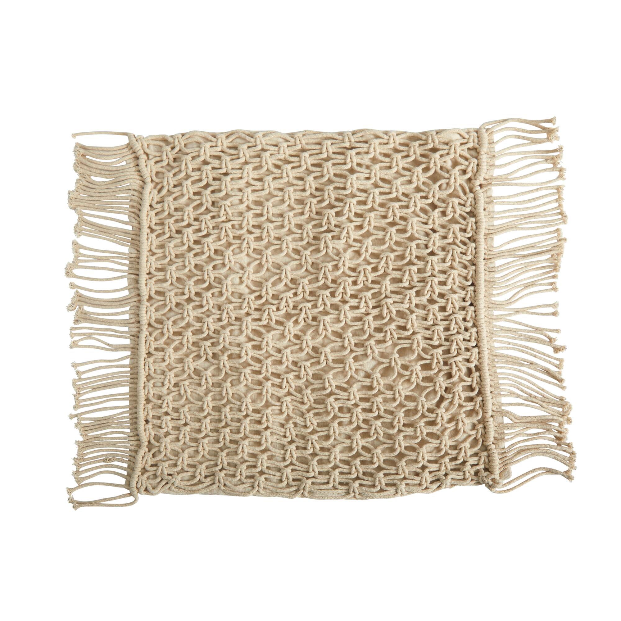 18" Bohemian Fringed Woven Macramé Pillow Cover