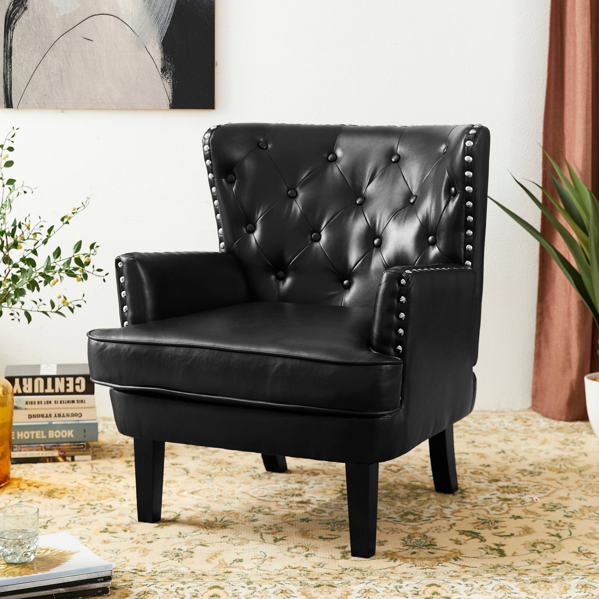 Glitzhome® Modern Leatherette Button-Tufted Accent Armchair