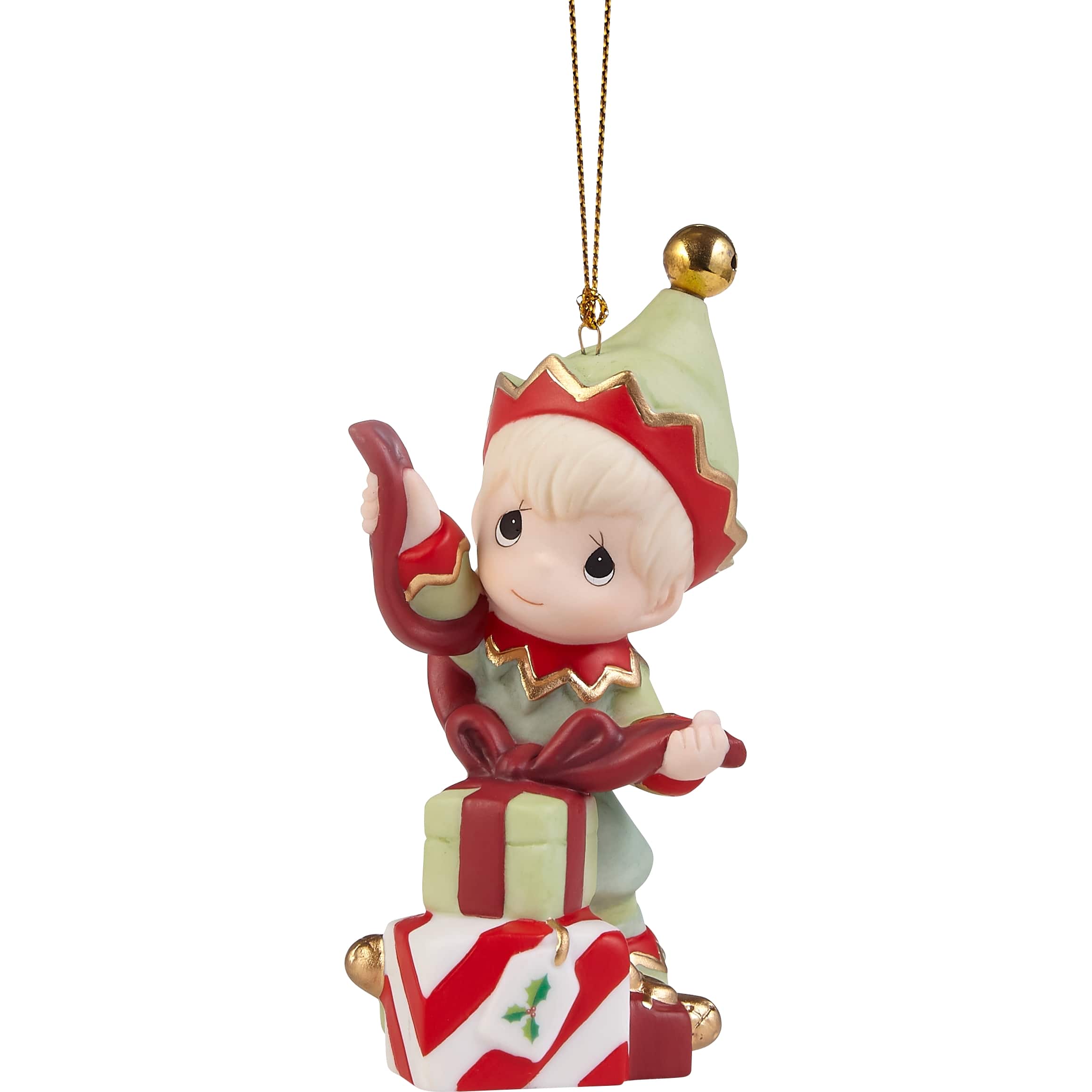 Precious Moments 4&#x22; Fill Your Holidays with Special Surprises Annual Elf Bisque Porcelain Ornament