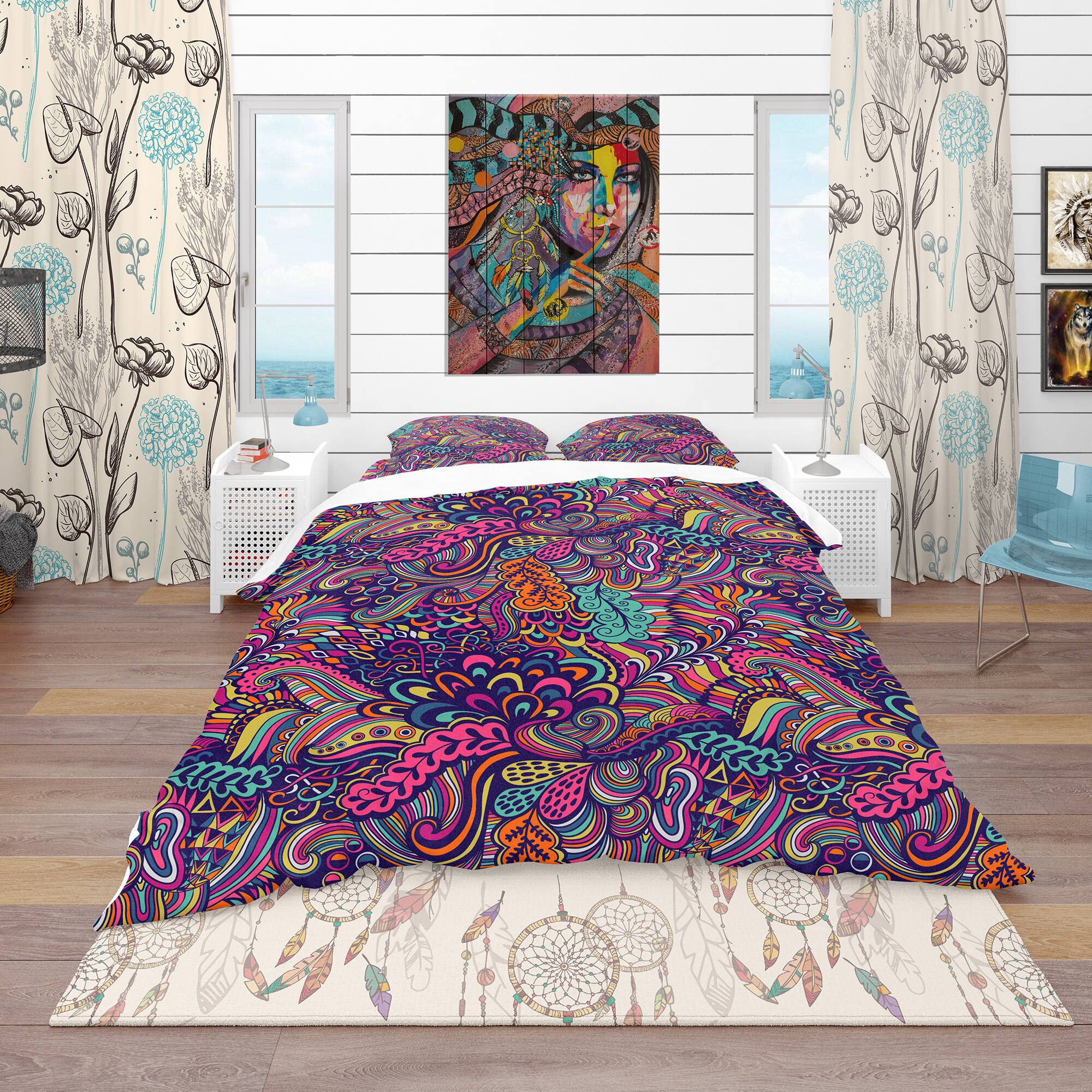 Designart 'Texture with Abstract Flowers' Bohemian & Eclectic Bedding Set