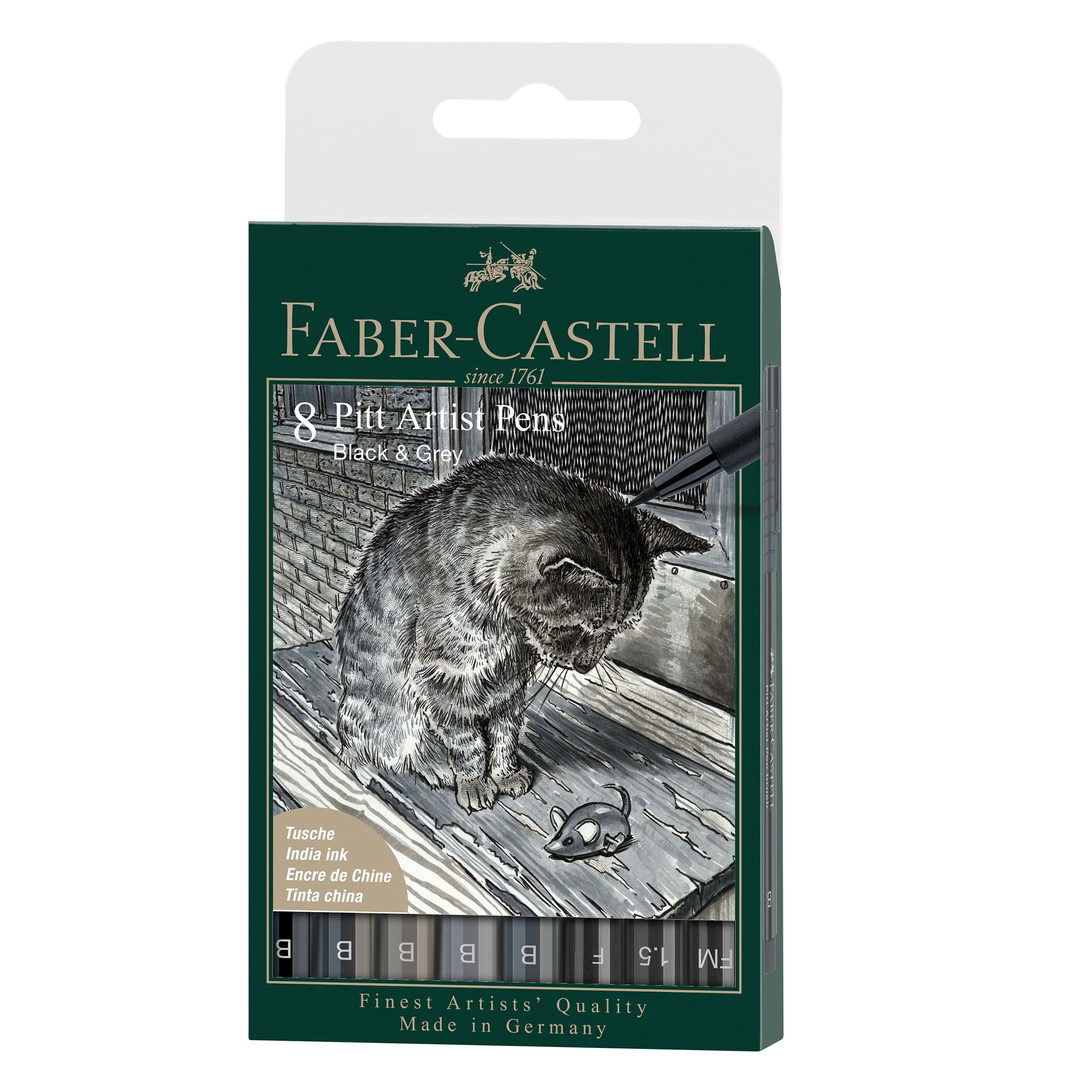 Faber-Castell® 8-Piece Black & Grey Pitt Artist Pen Set