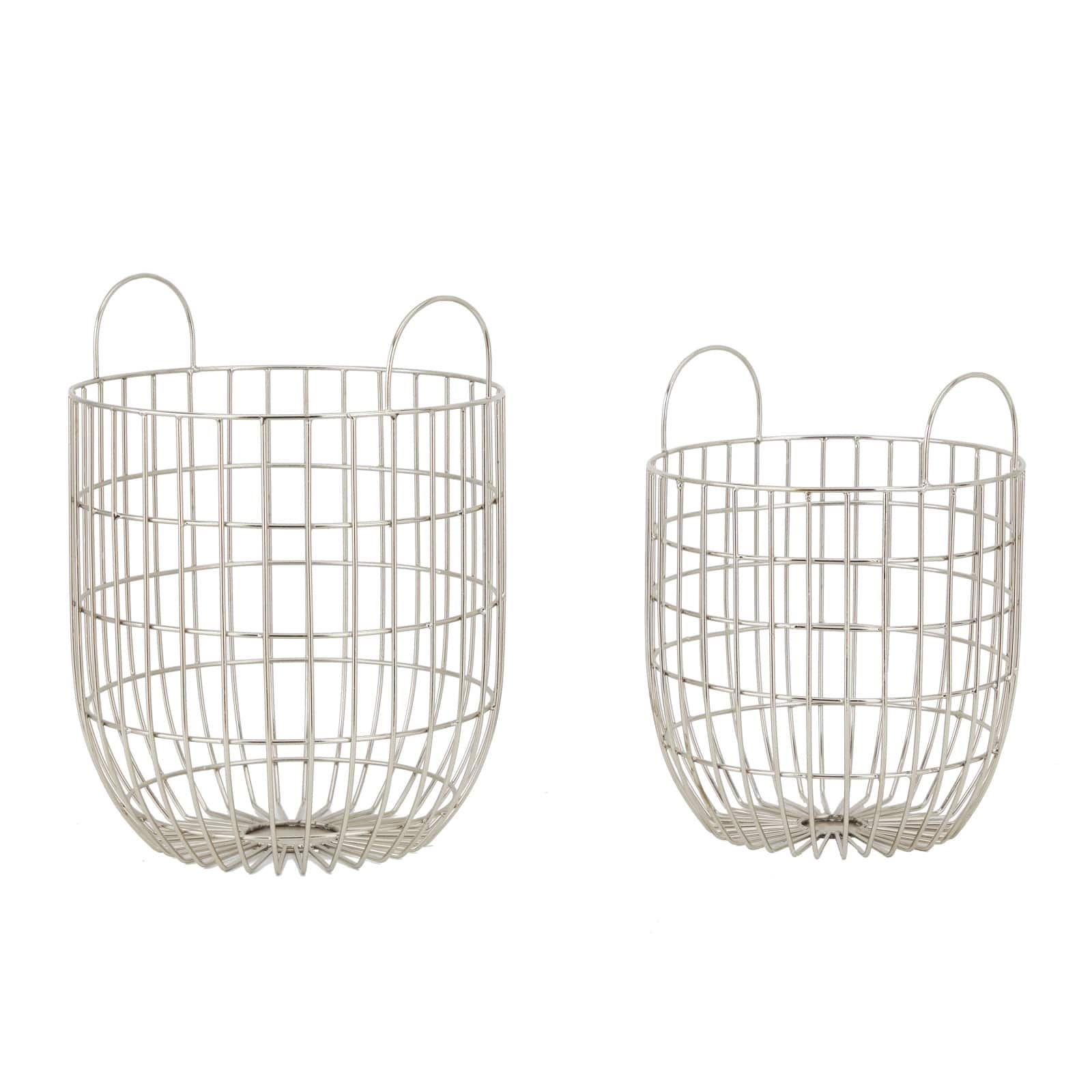 Set of 2 Silver Iron Contemporary Storage Basket, 17&#x22; x 13&#x22; x 13&#x22;
