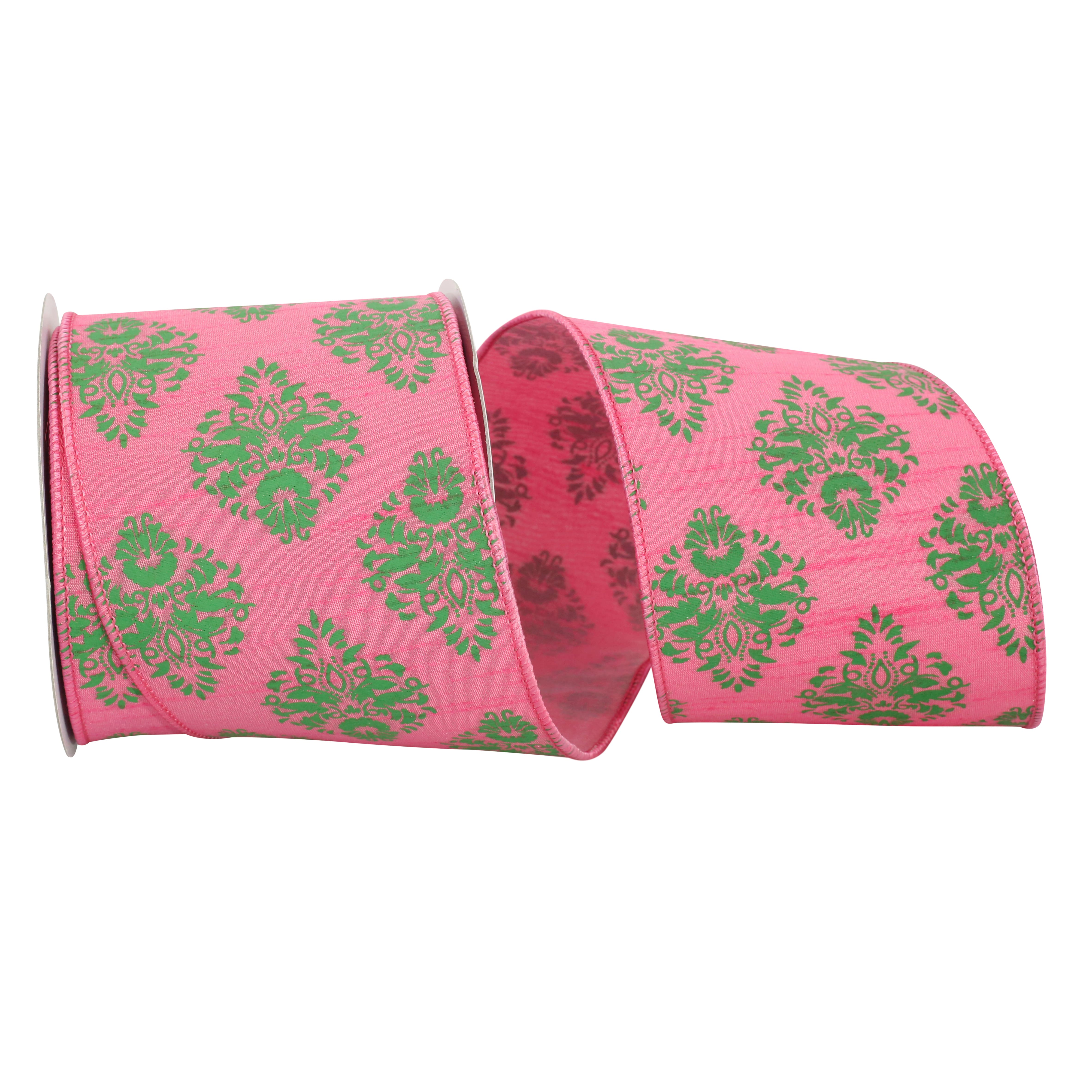 JAM Paper 4" x 10yd. Pink & Lime Florentine Wired Dupioni Ribbon