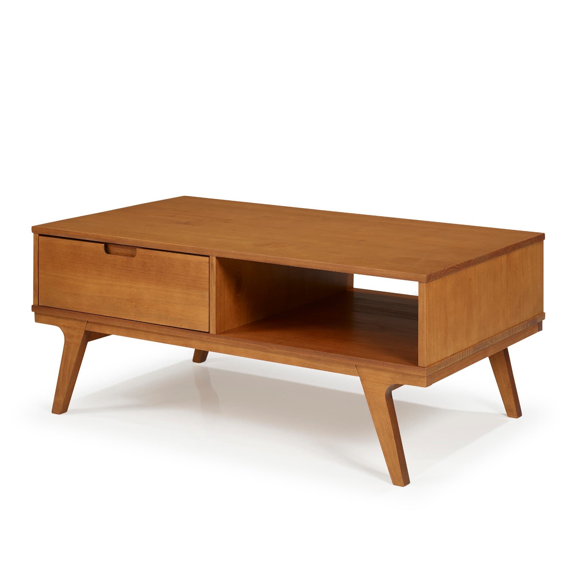 Caramel 1-Drawer Bridge Leg Solid Wood Coffee Table