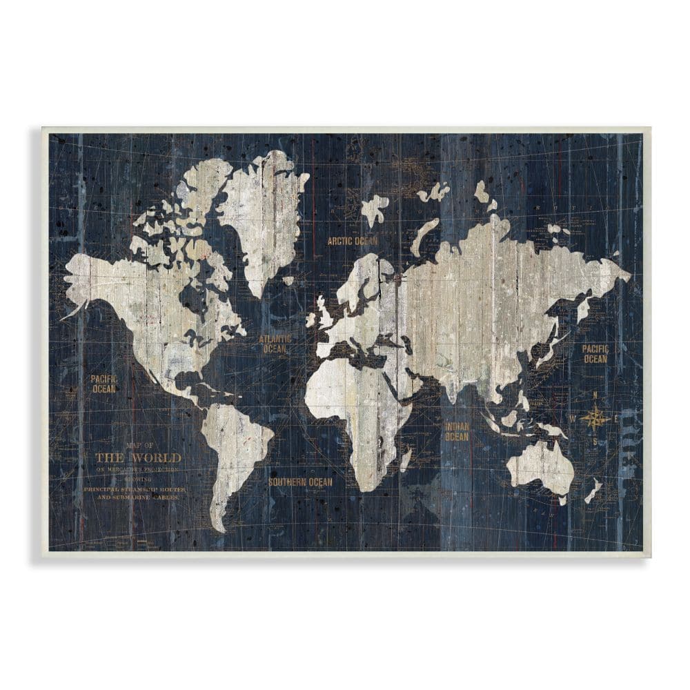 Stupell Industries Distressed Antique World Map Rustic Aesthetic Wood Wall Plaque