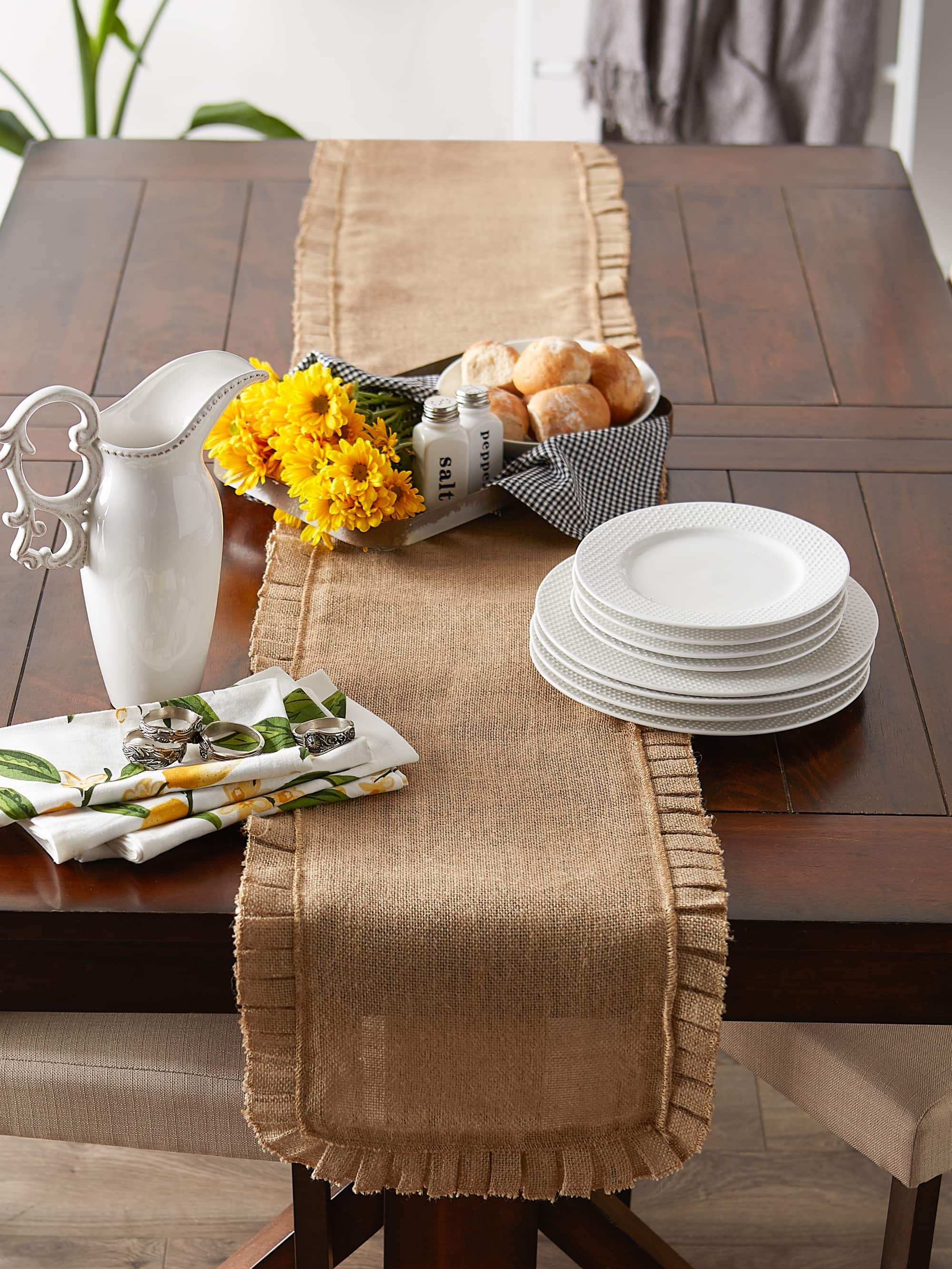 DII&#xAE; Natural Ruffle Trim Jute Table Runner, 14x72 inch