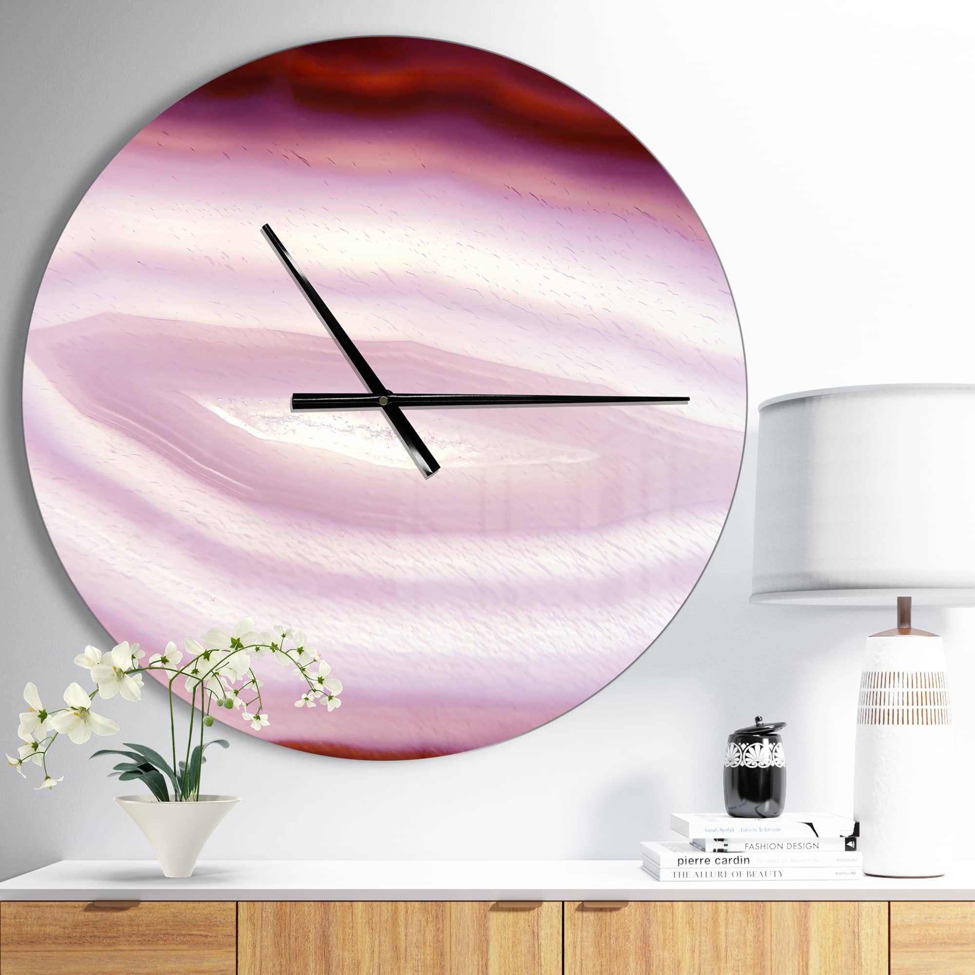 Designart Pink Agate Geode Geological Crystals Wall Clock