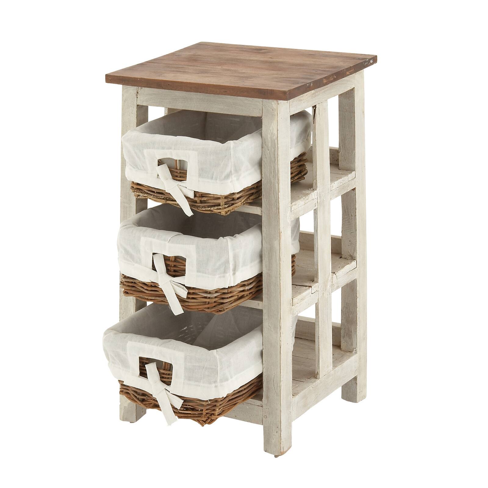 29&#x22; White Farmhouse Rattan Storage Unit