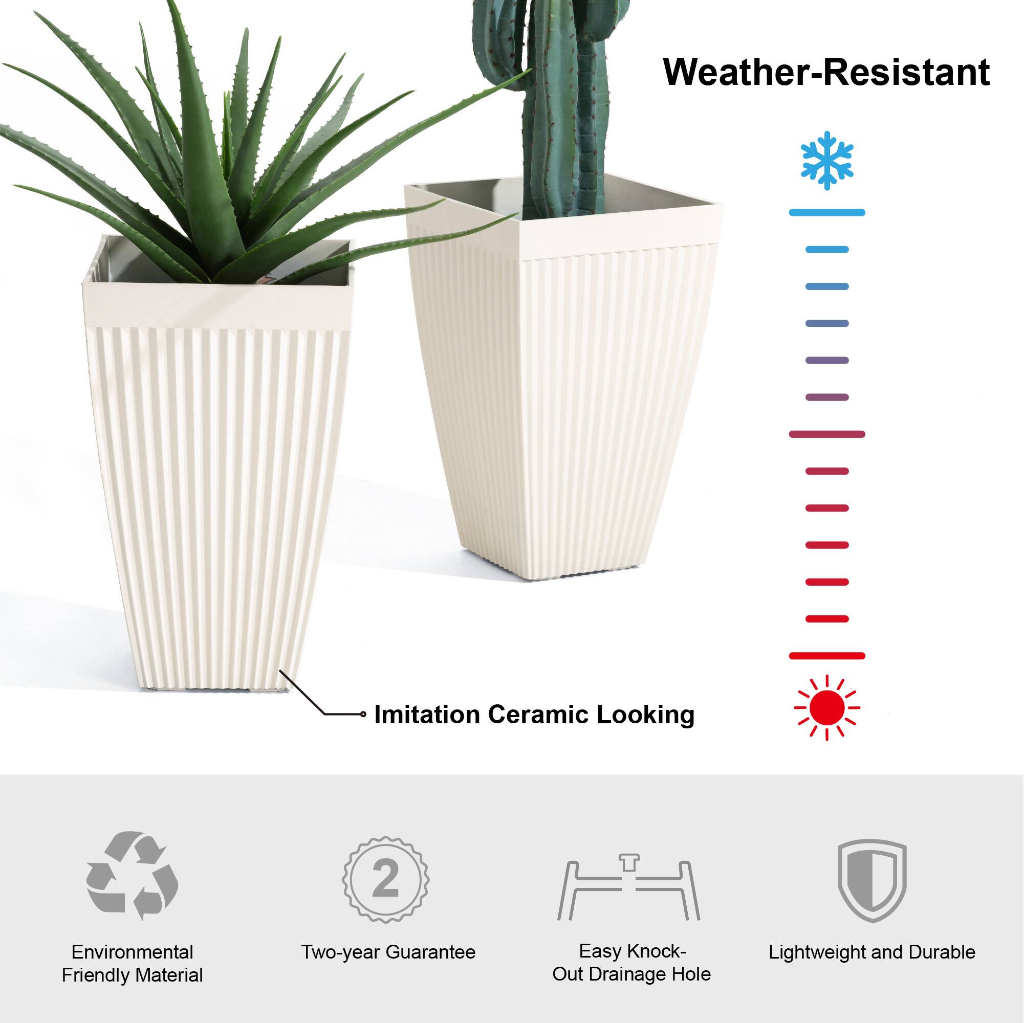 Glitzhome&#xAE; 23&#x22; Eco-Friendly Oversized Faux Concrete Square Fluted Pot Planters, 2ct.